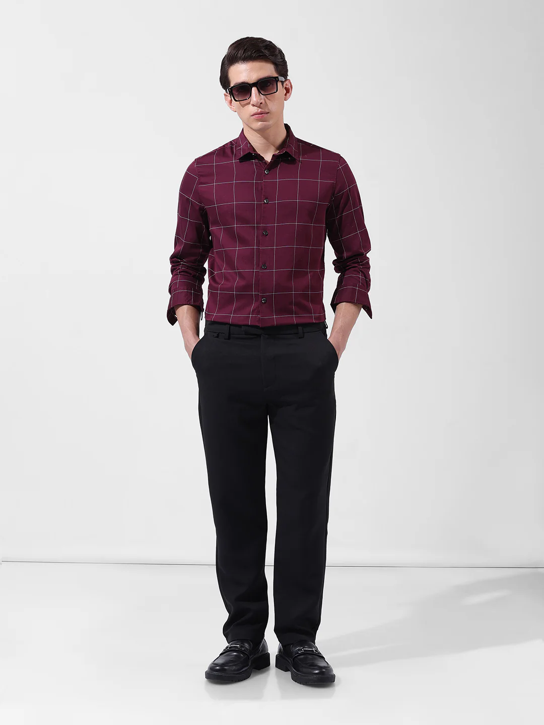 Men's Maroon Slim Fit Checked Casual Shirt - Image 8