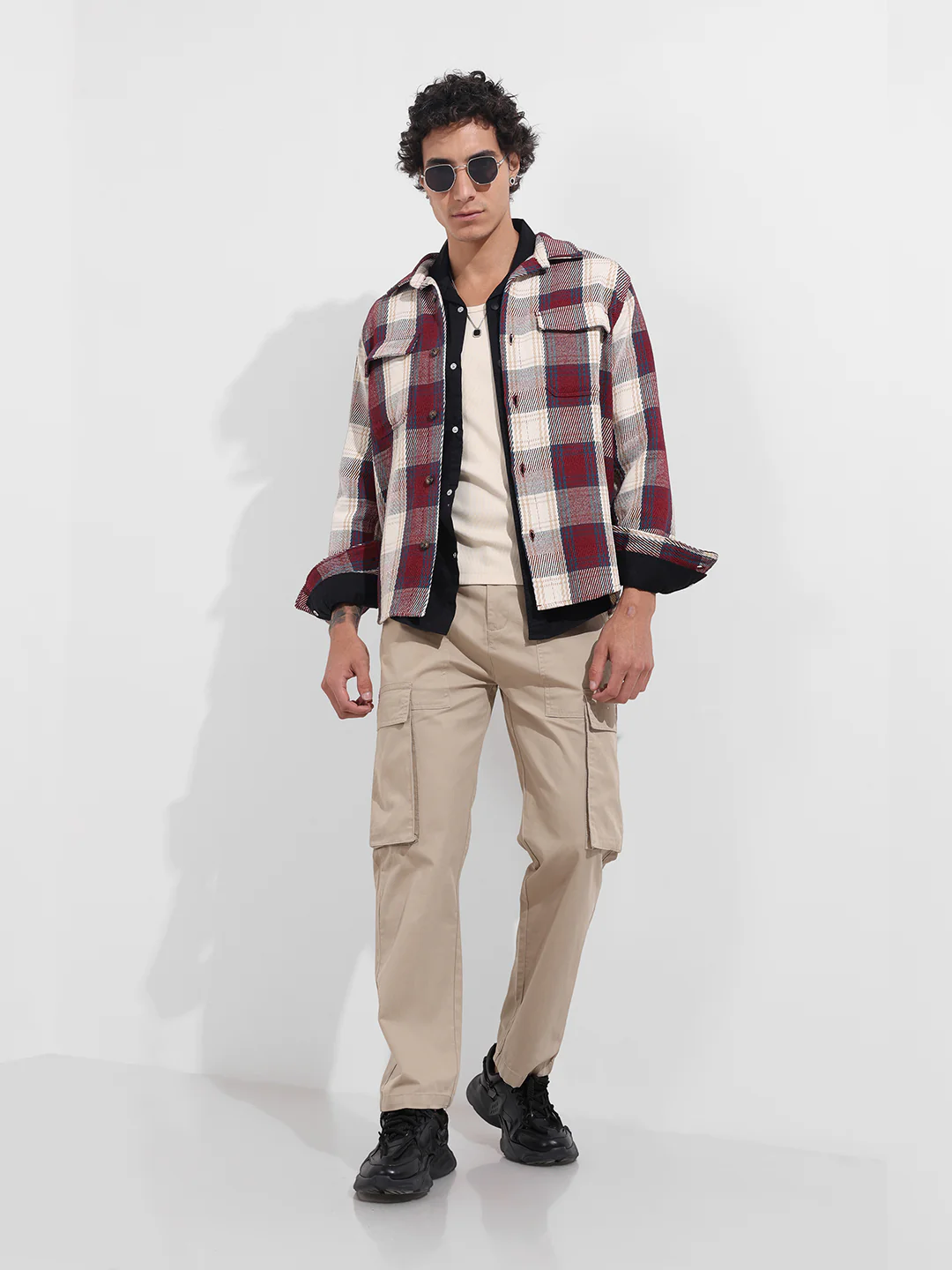Men's Maroon Regular Fit Checkered Casual Shirt - Image 2