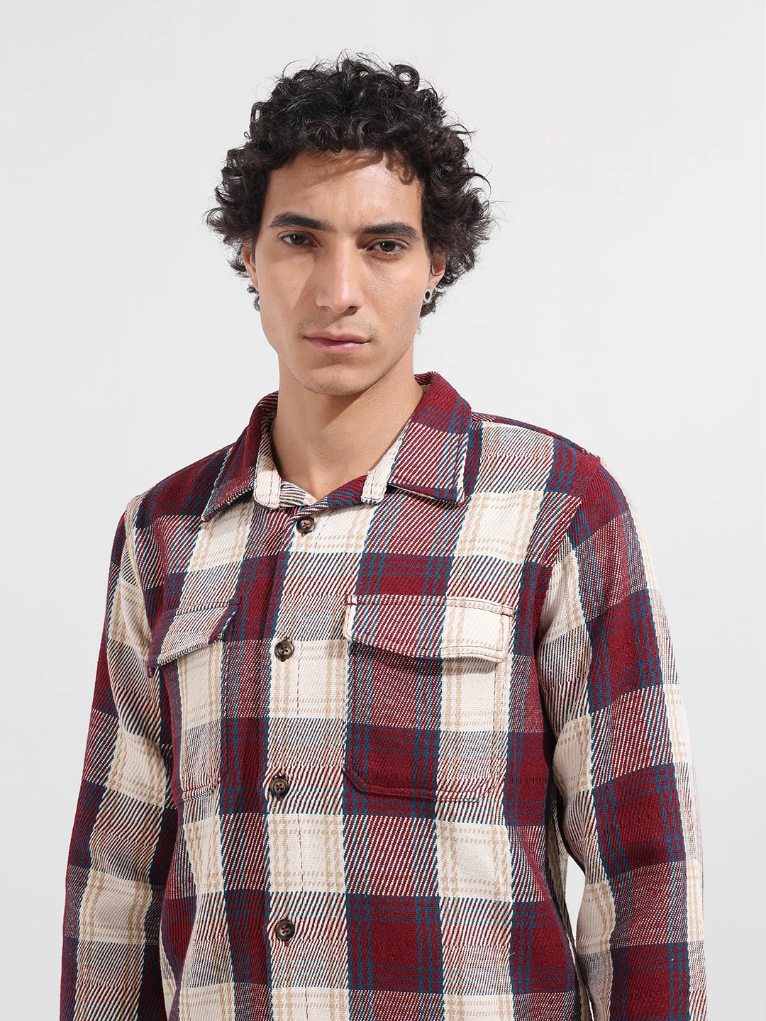 Men's Maroon Regular Fit Checkered Casual Shirt - Image 3