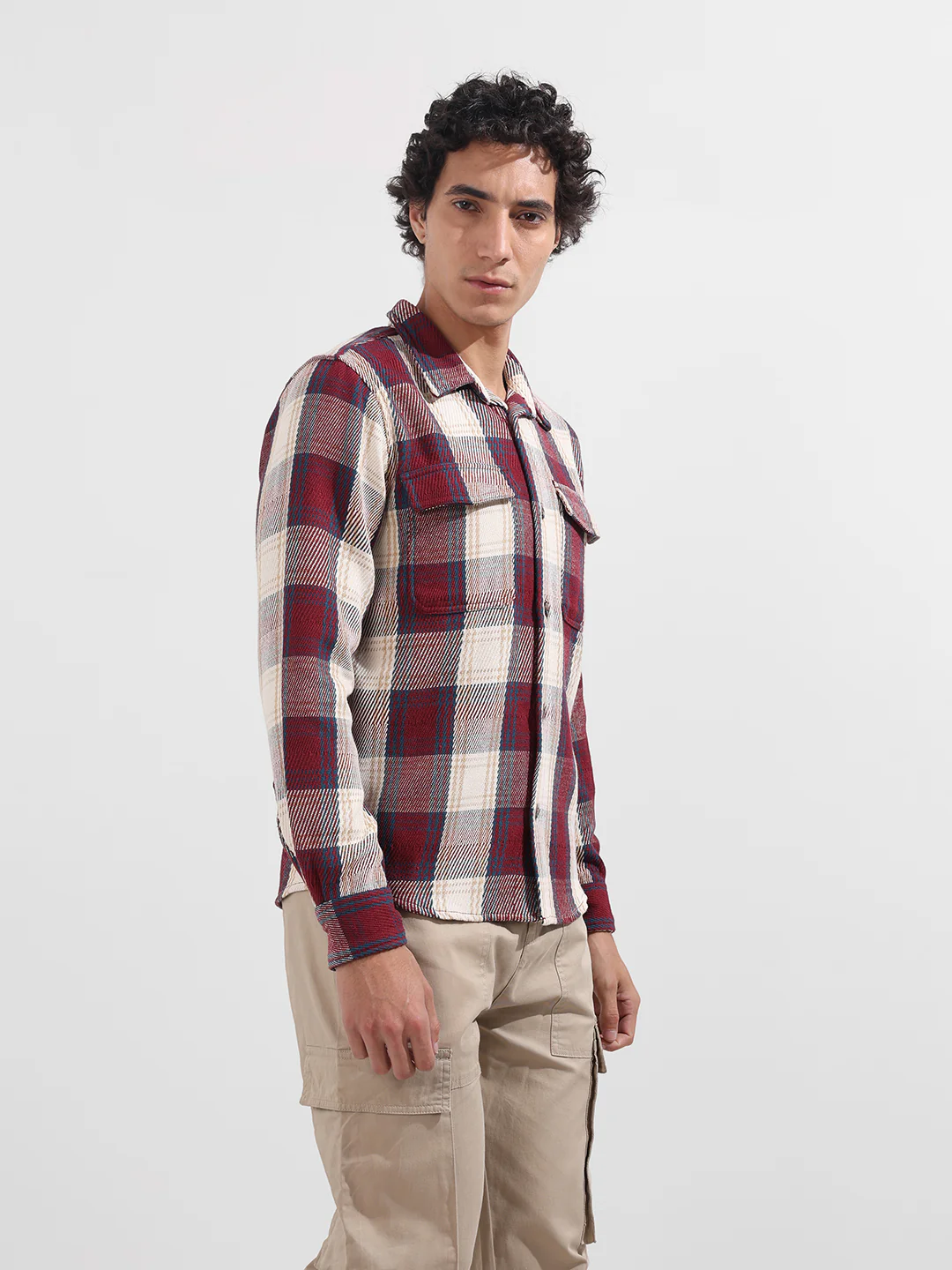 Men's Maroon Regular Fit Checkered Casual Shirt - Image 4