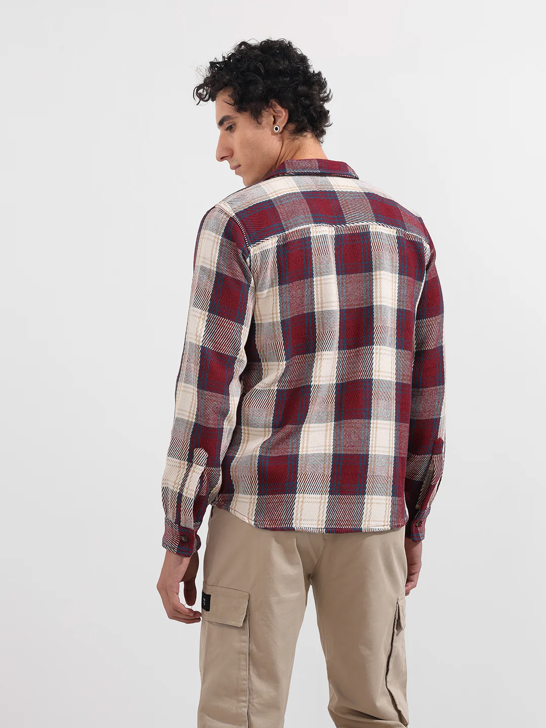 Men's Maroon Regular Fit Checkered Casual Shirt - Image 5