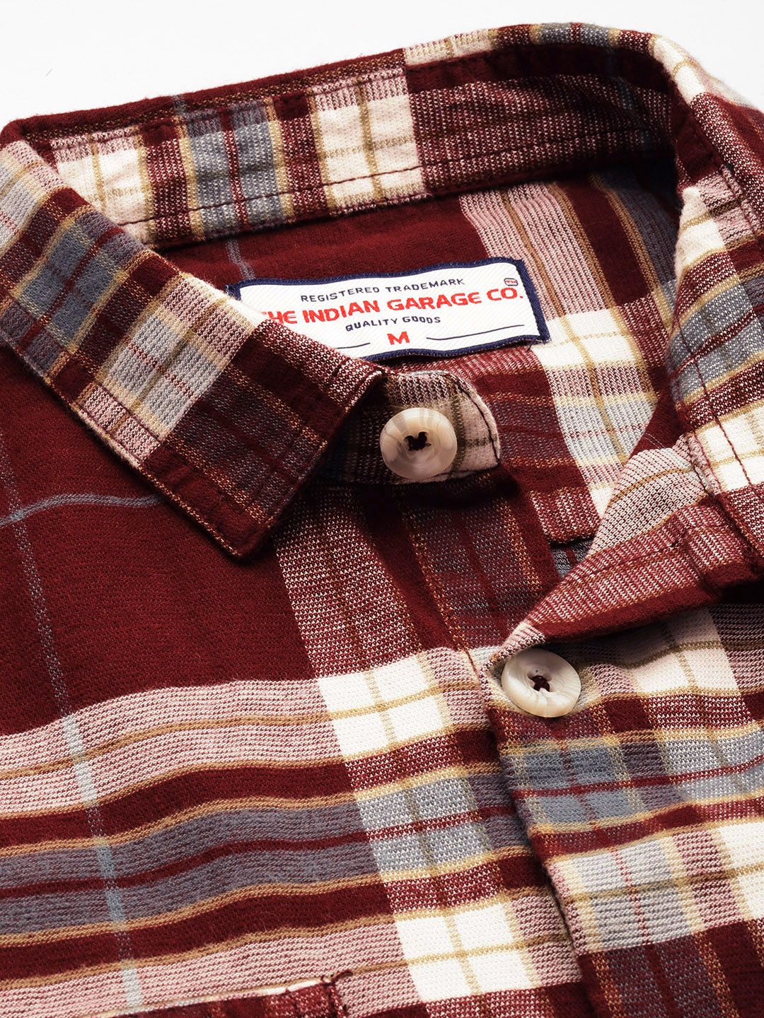 Men's Maroon Regular Fit Checked Casual Shirt - Image 5