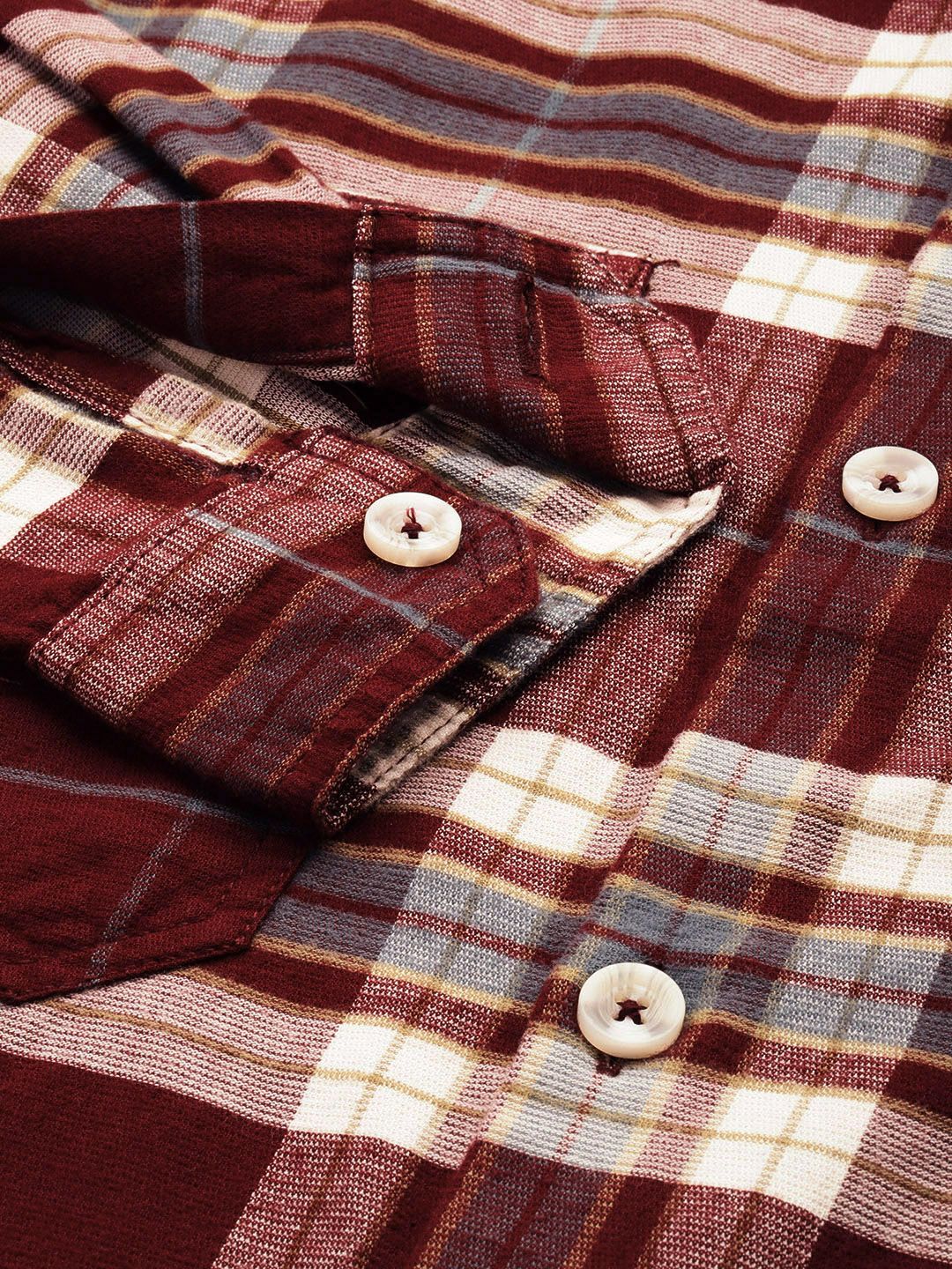 Men's Maroon Regular Fit Checked Casual Shirt - Image 6