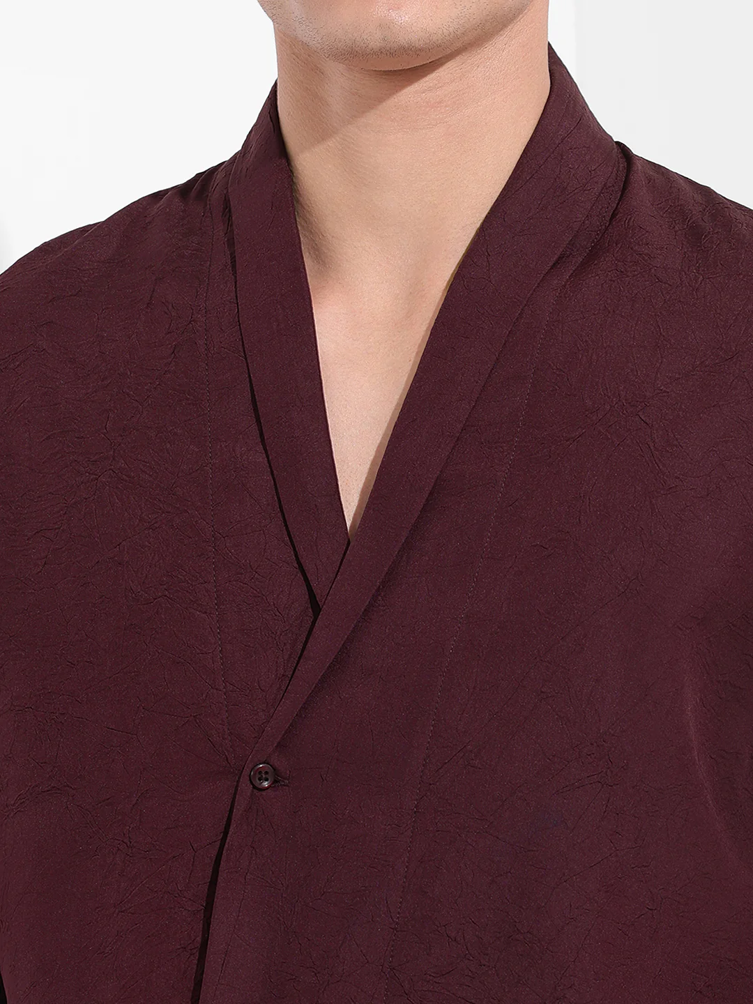 Men's Burgundy Relaxed Fit Textured Party Wear Shirt - Image 6