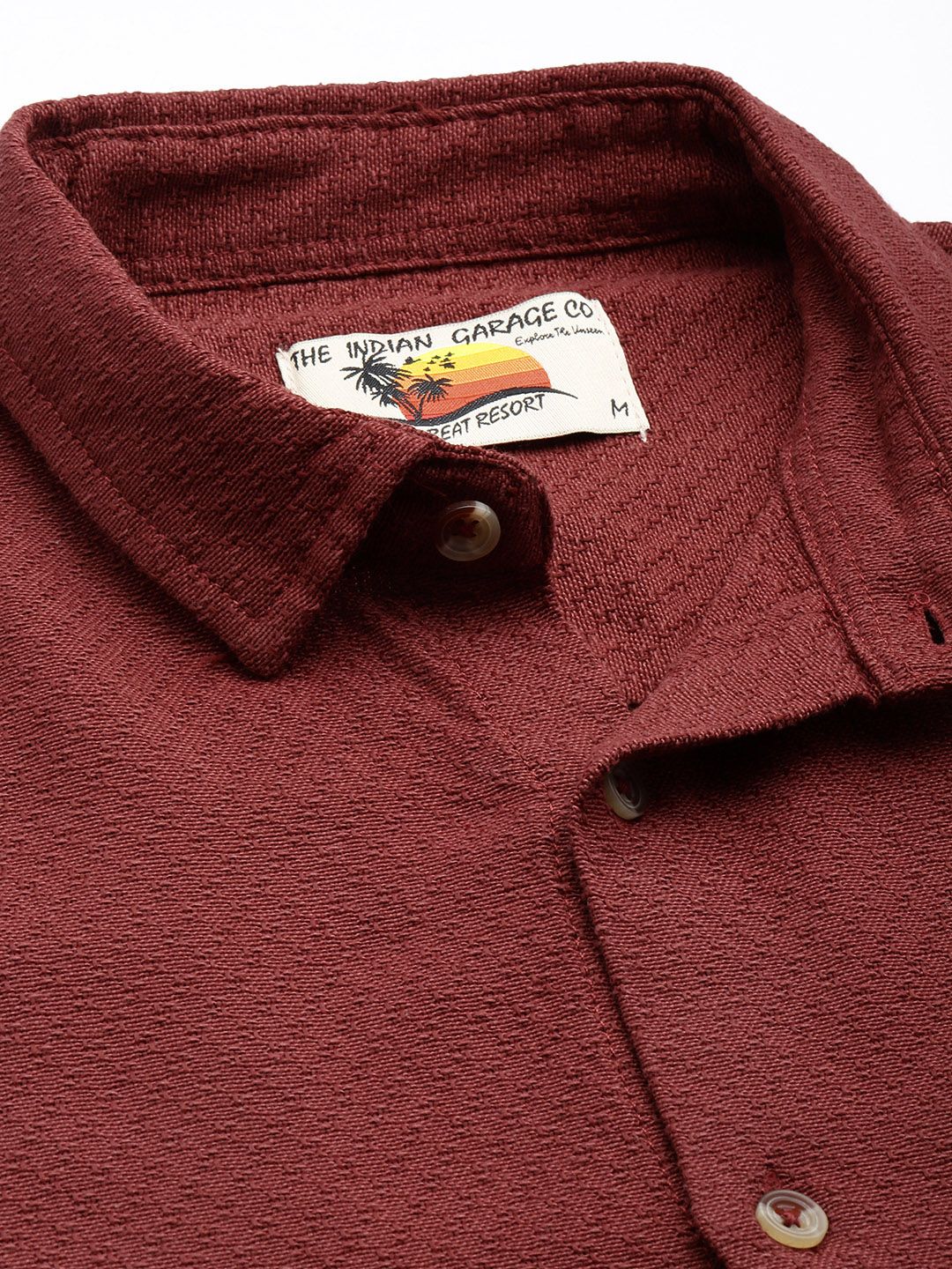 Men's Wine Relaxed Fit Solid Resort Wear Shirt - Image 5