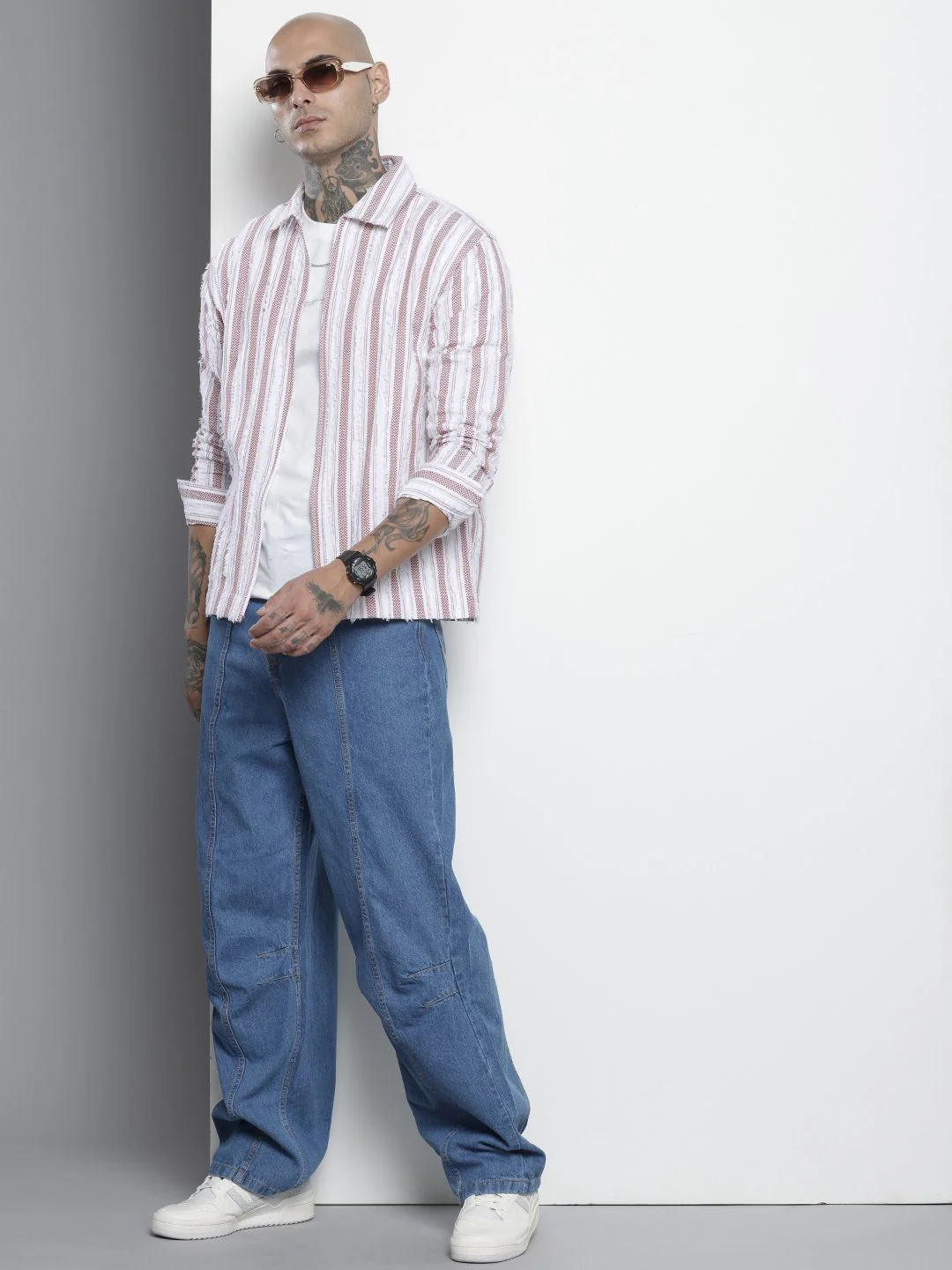 Men's Maroon Relaxed Fit Striped Resort Wear Shirt - Image 3