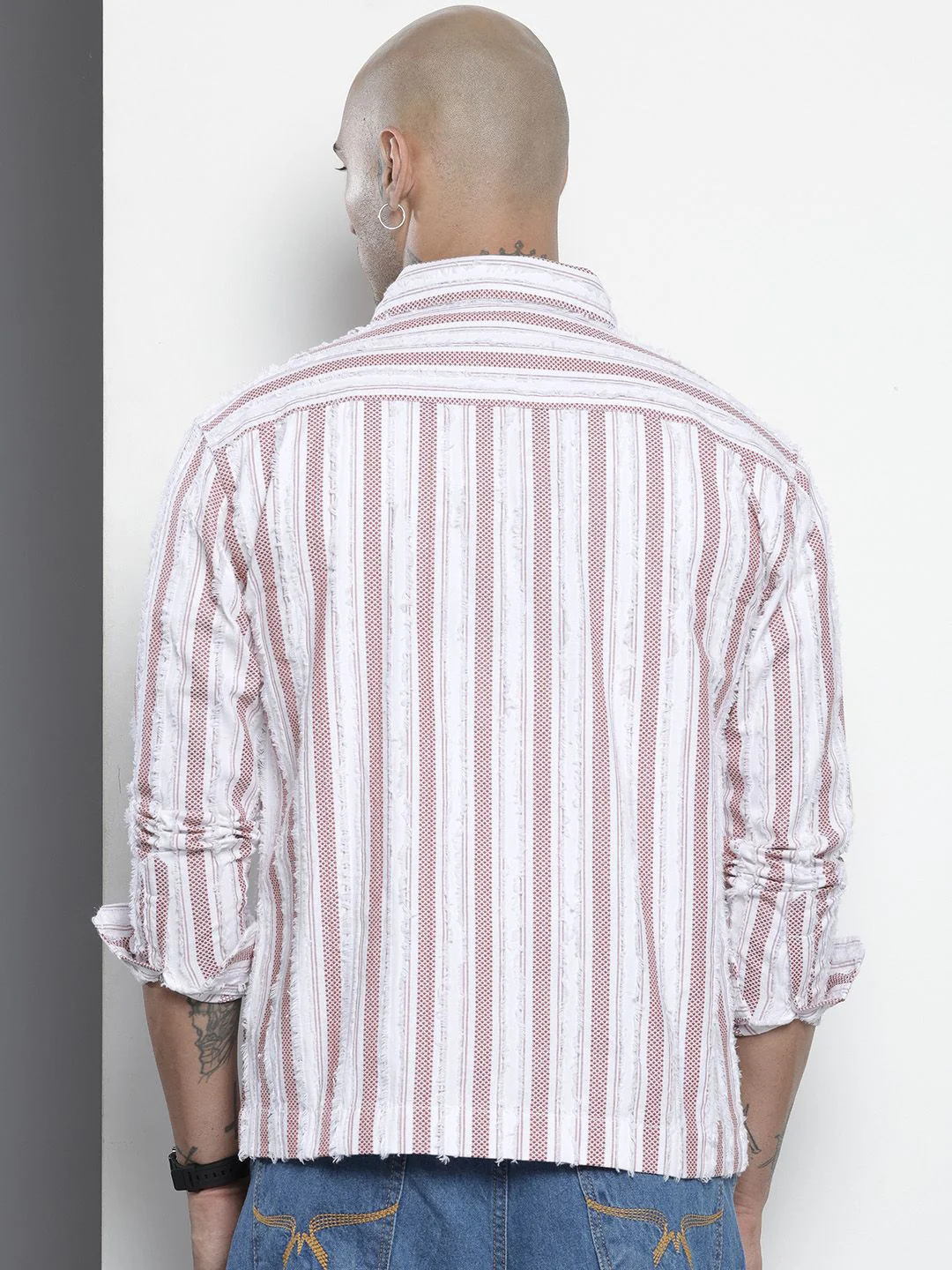 Men's Maroon Relaxed Fit Striped Resort Wear Shirt - Image 4