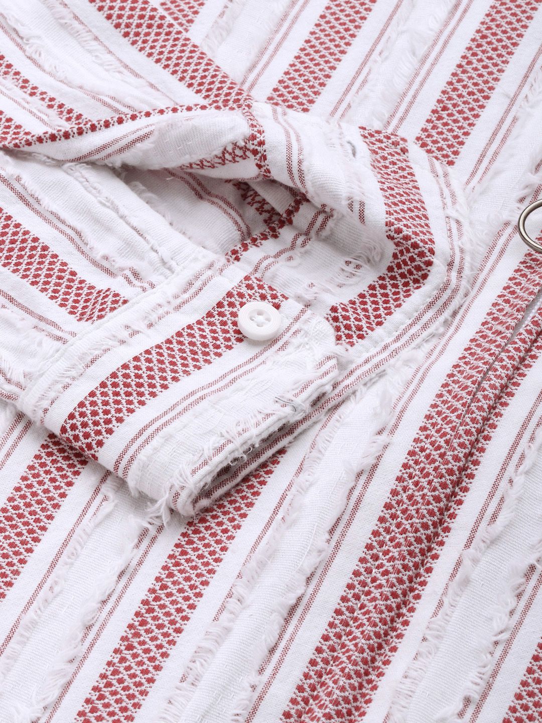 Men's Maroon Relaxed Fit Striped Resort Wear Shirt - Image 6