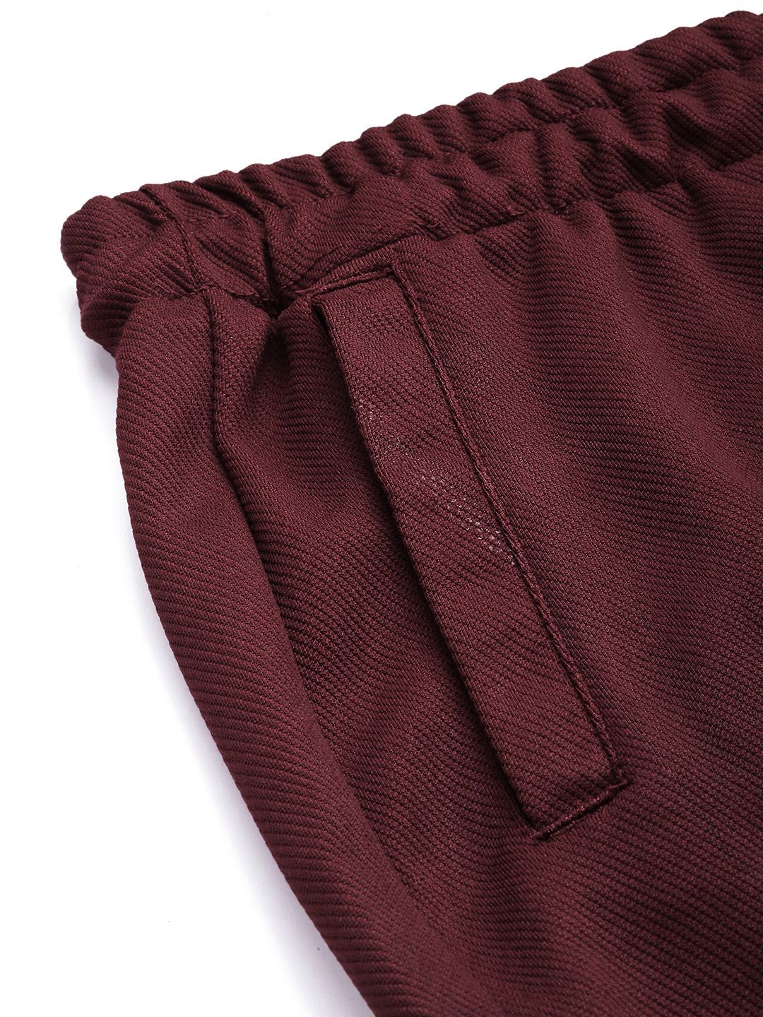 Men's Burgundy Relaxed Fit Textured Casual Jogger - Image 6