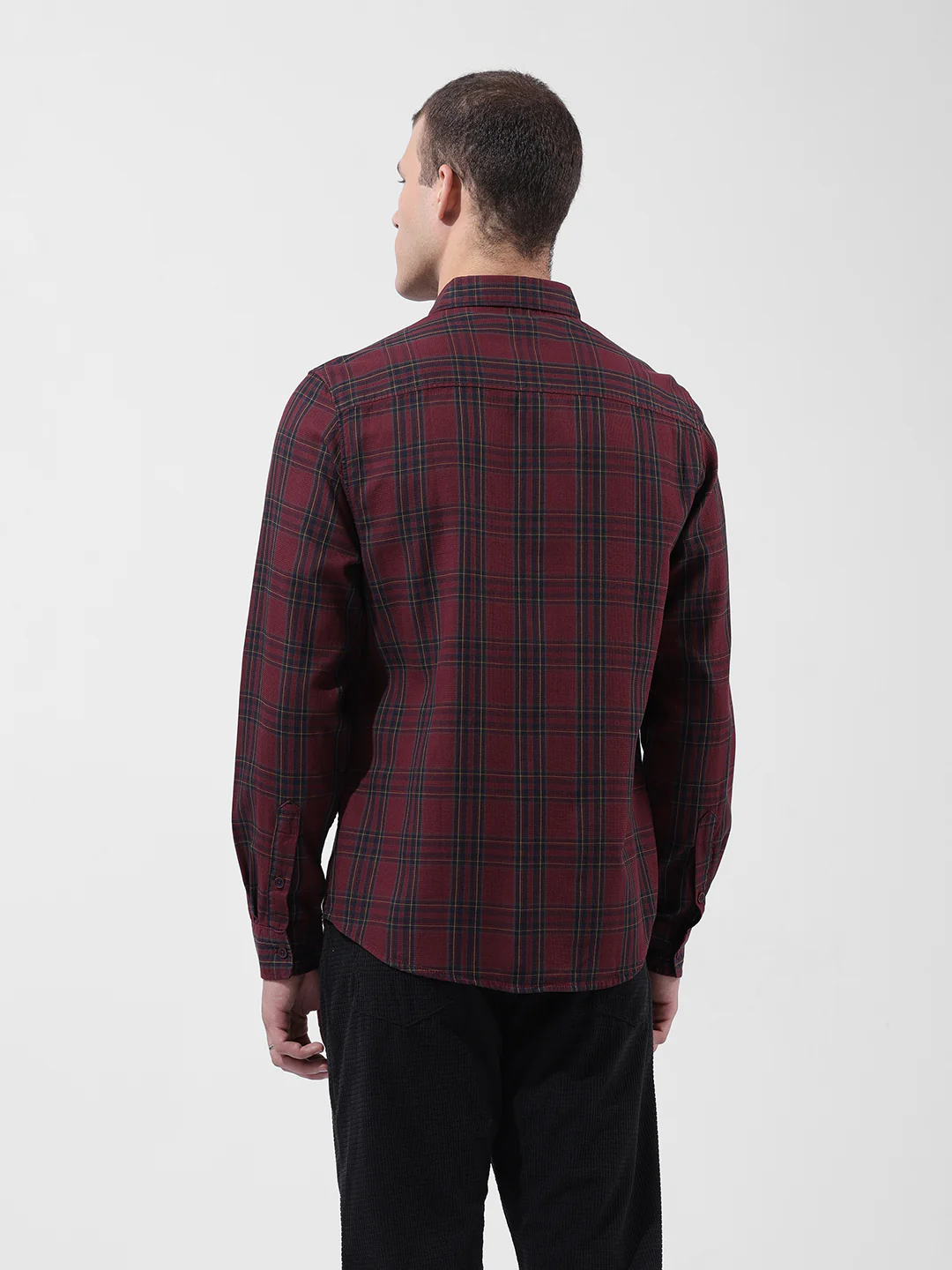 Men's Wine Slim Fit Checked Casual Shirt - Image 4