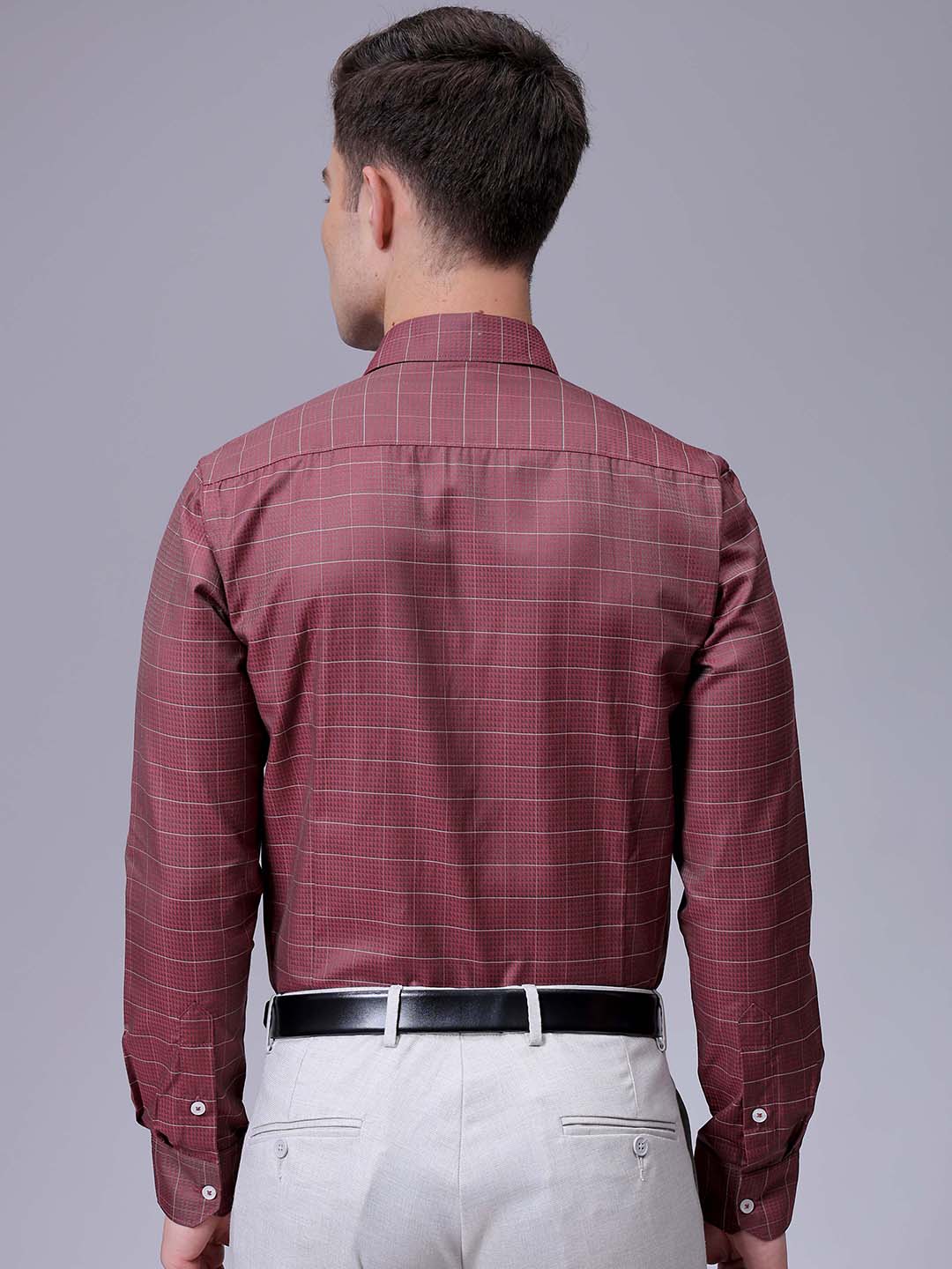 Men's Maroon Slim Fit Checked Formal Shirt - Image 5