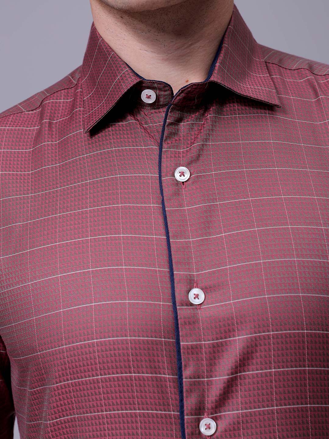 Men's Maroon Slim Fit Checked Formal Shirt - Image 6