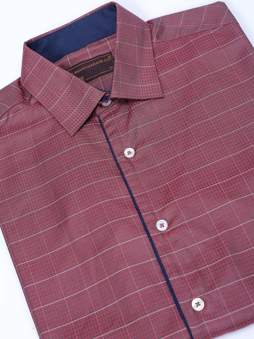 Men's Maroon Slim Fit Checked Formal Shirt - Image 8