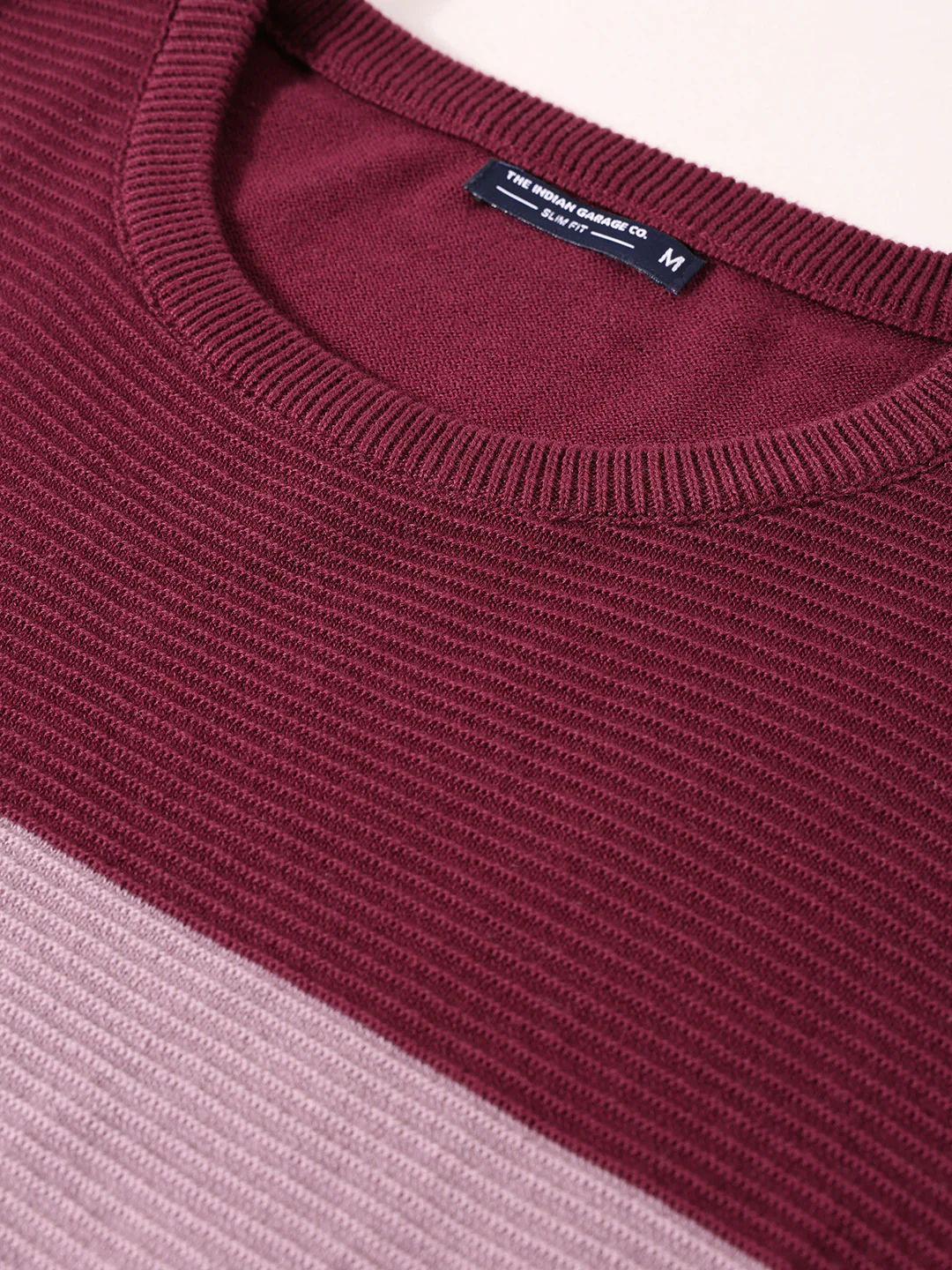 Men's Maroon Slim Fit Solid Flat Knit T-Shirt - Image 3