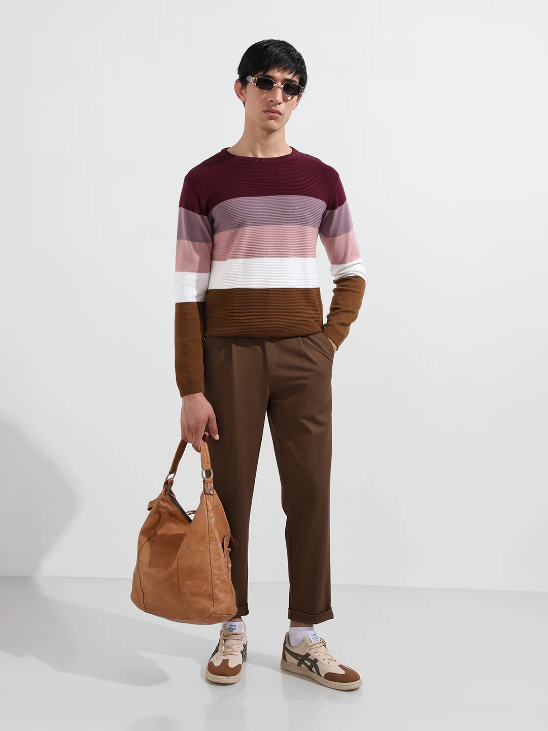 Men's Maroon Slim Fit Solid Flat Knit T-Shirt - Image 4