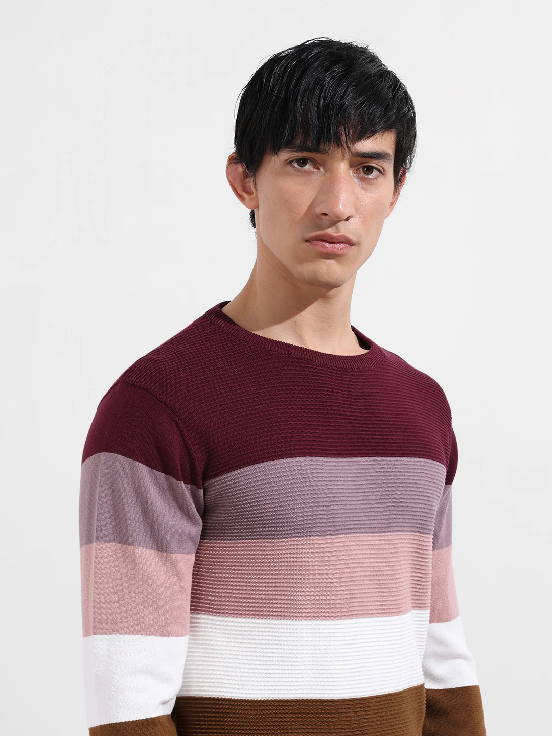 Men's Maroon Slim Fit Solid Flat Knit T-Shirt - Image 6