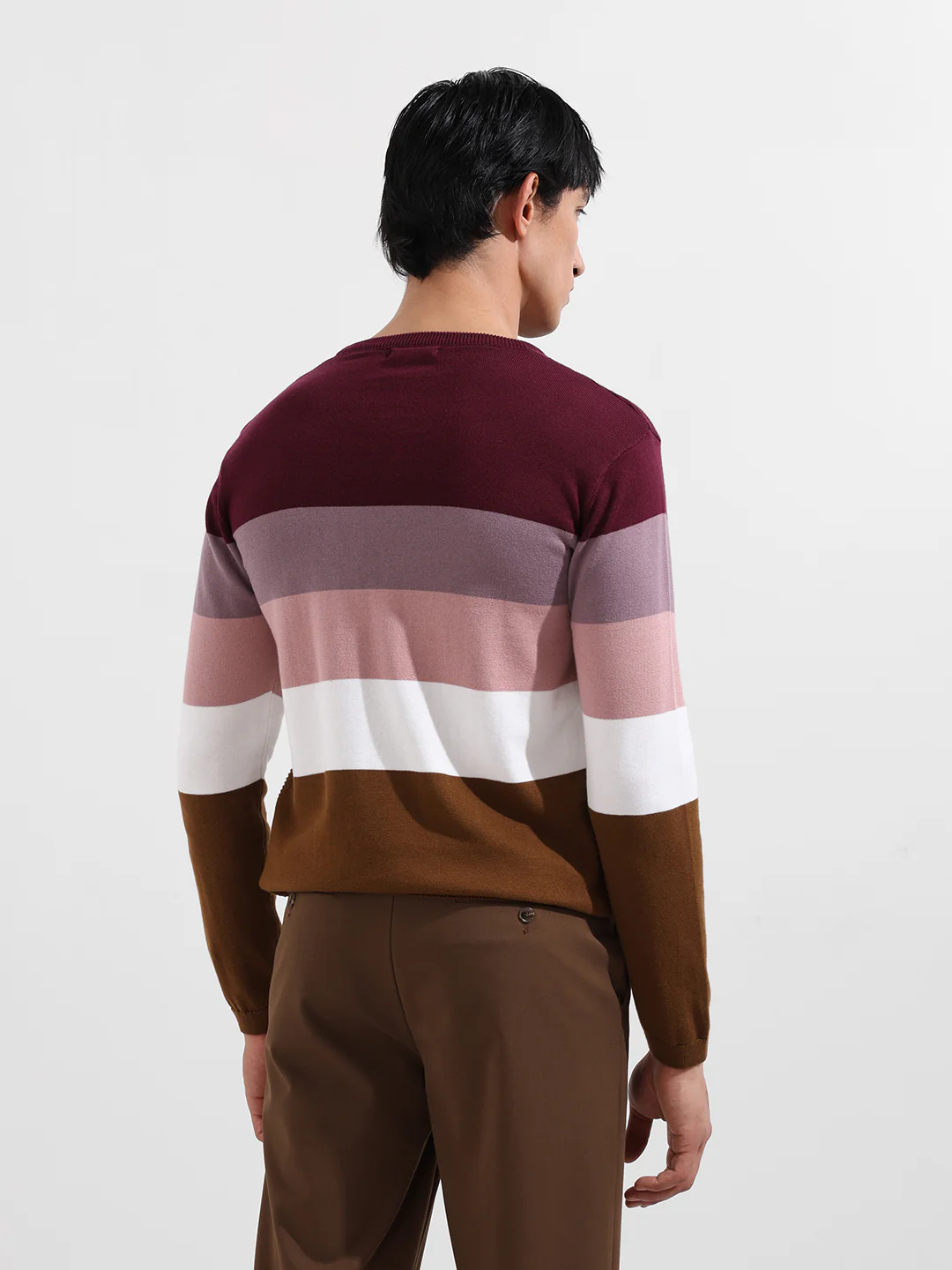Men's Maroon Slim Fit Solid Flat Knit T-Shirt - Image 7