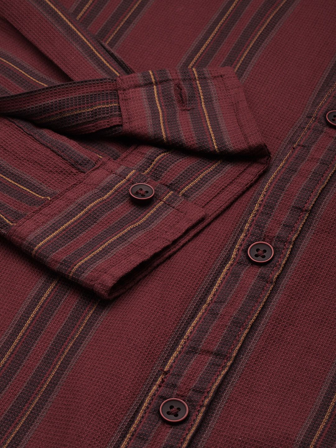 Men's Maroon Slim Fit Striped Casual Shirt - Image 6