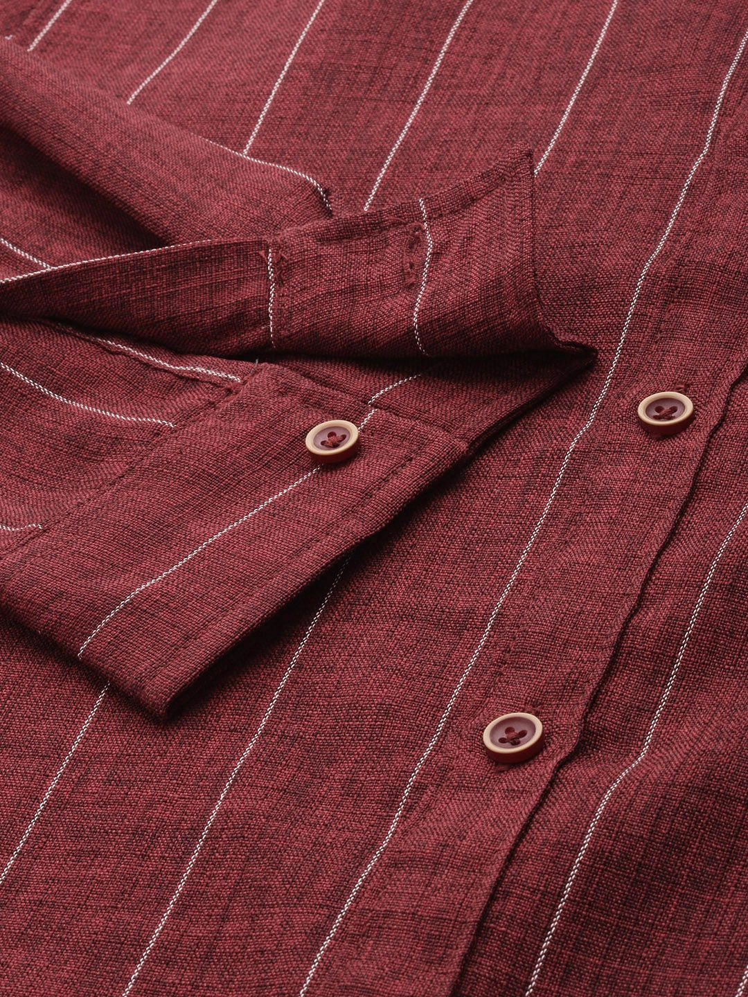 Men's Maroon Slim Fit Striped Casual Shirt - Image 6