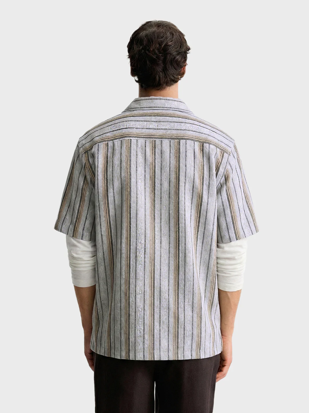 Men's Grey Relaxed Fit Striped Resort Wear Shirt - Image 2
