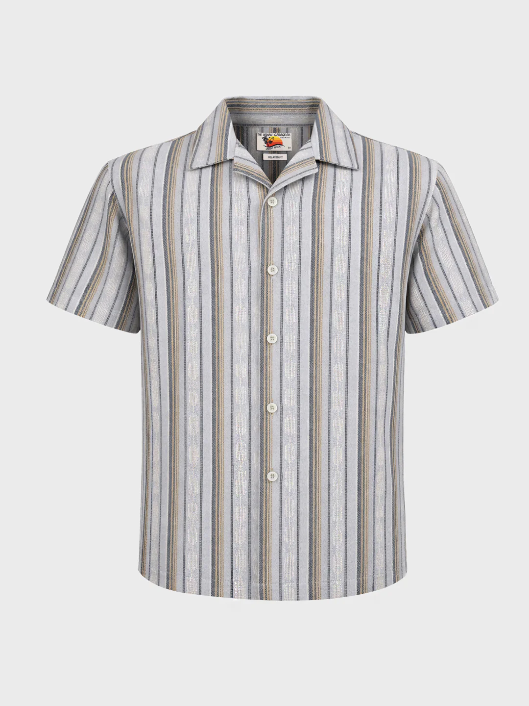 Men's Grey Relaxed Fit Striped Resort Wear Shirt - Image 3