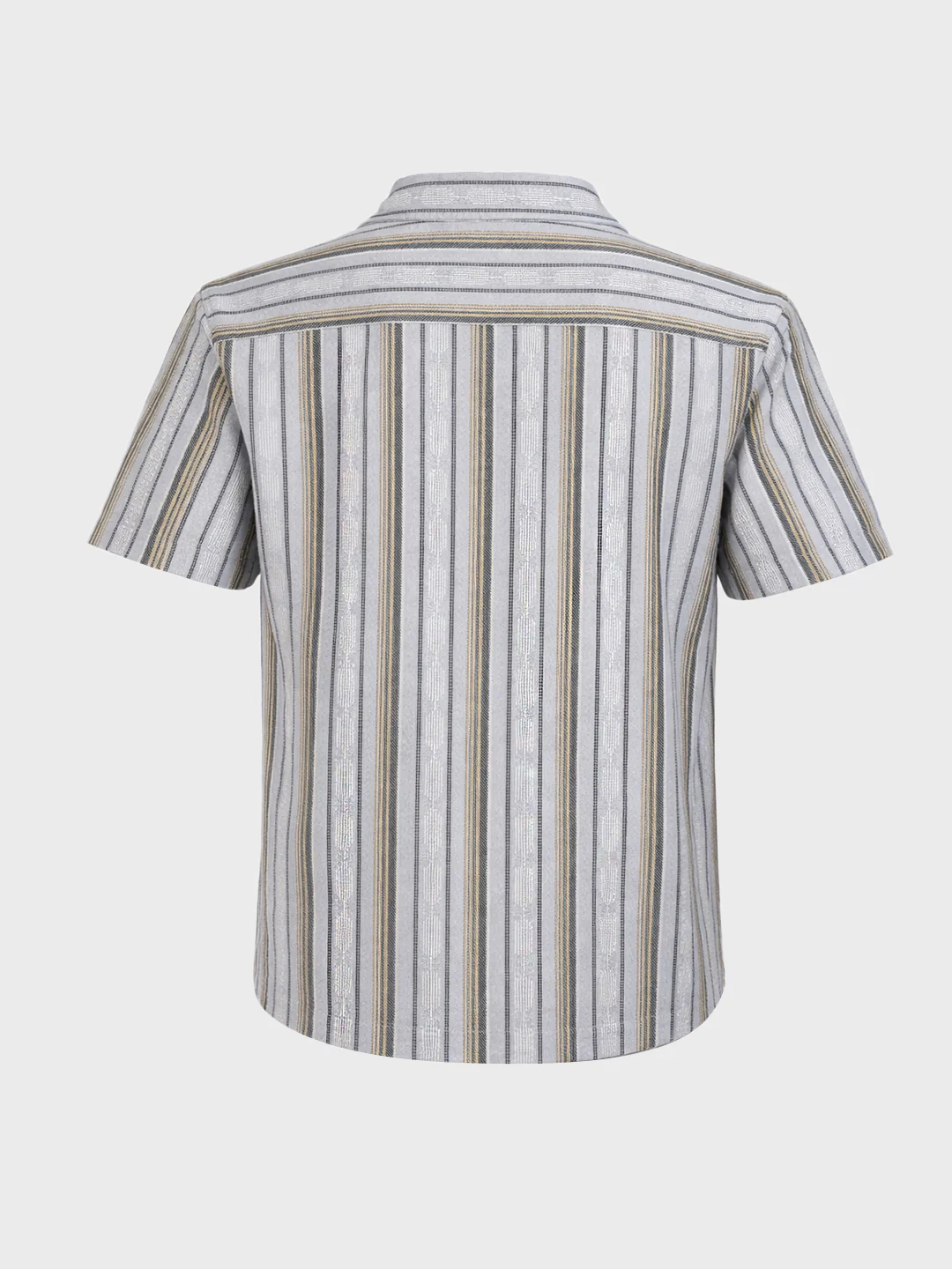 Men's Grey Relaxed Fit Striped Resort Wear Shirt - Image 4