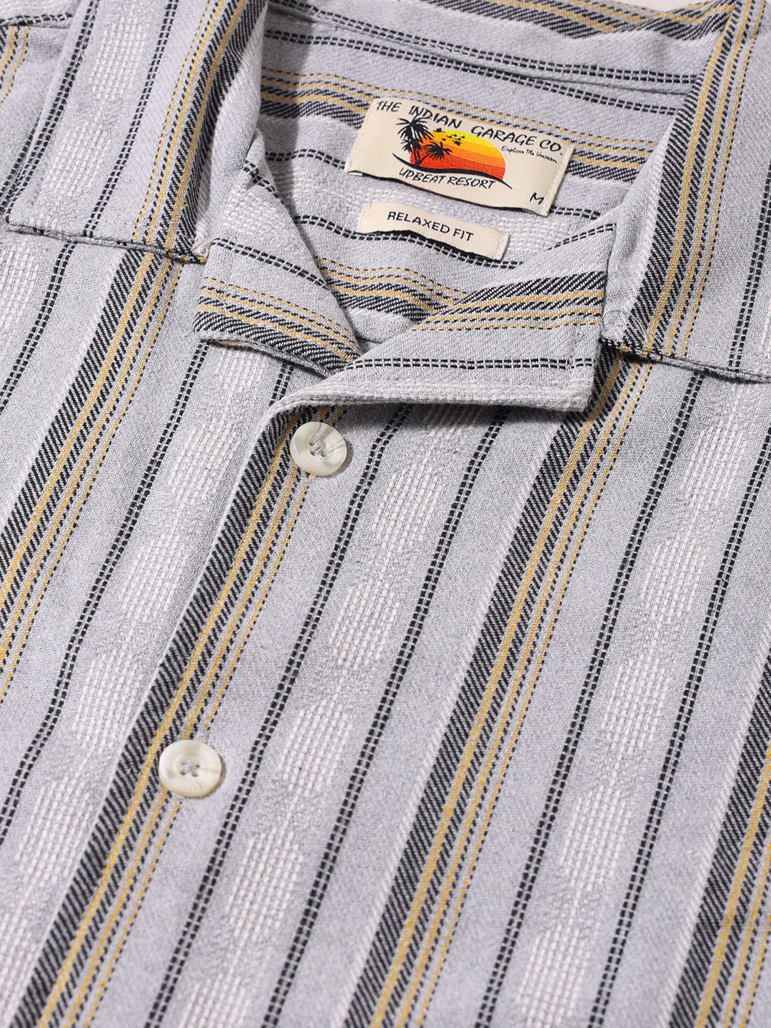 Men's Grey Relaxed Fit Striped Resort Wear Shirt - Image 5