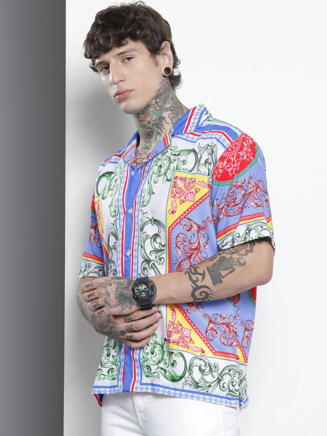 Men's Multicolor Oversized Fit Printed Placement Printed Shirt - Image 2