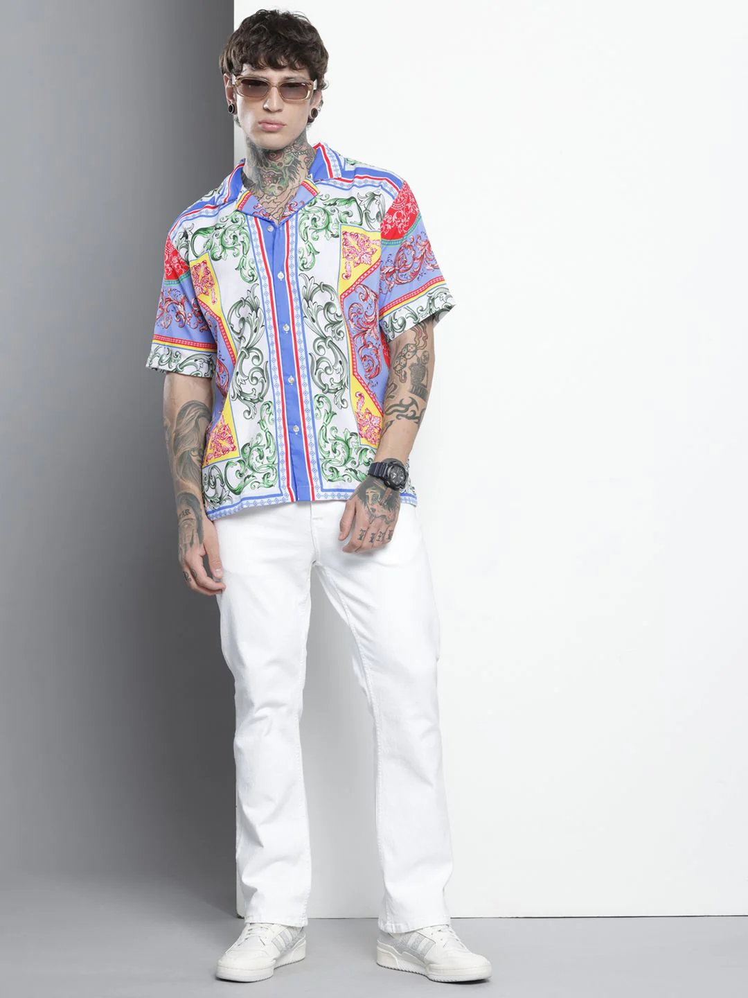 Men's Multicolor Oversized Fit Printed Placement Printed Shirt - Image 3