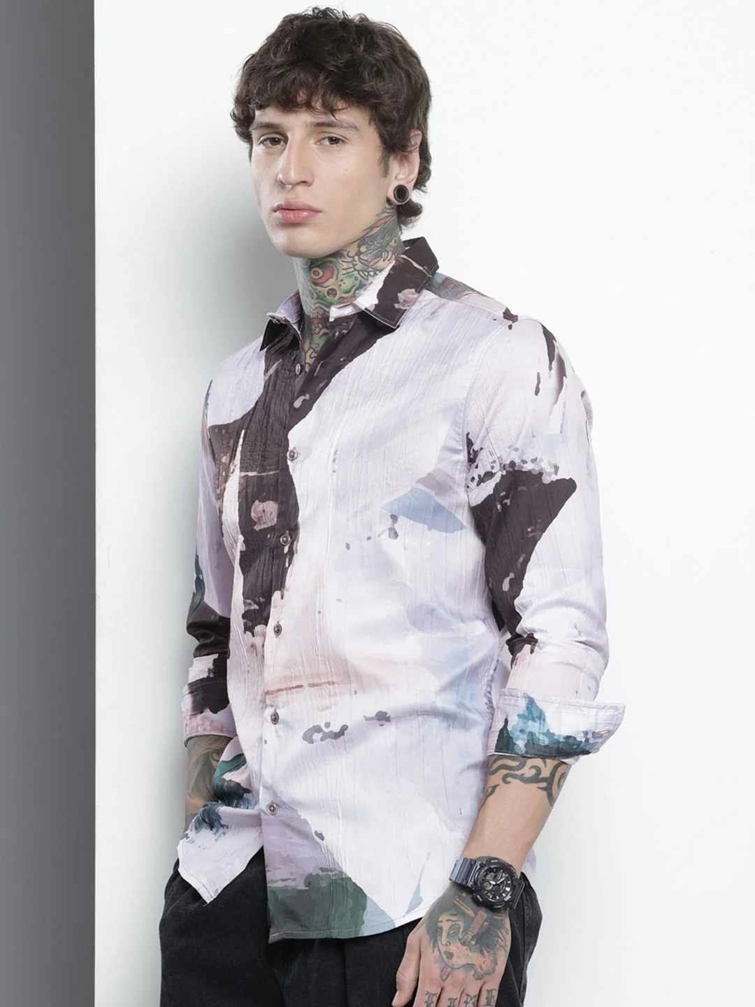 Men's Multicolor Slim Fit Printed Party Wear Shirt - Image 2