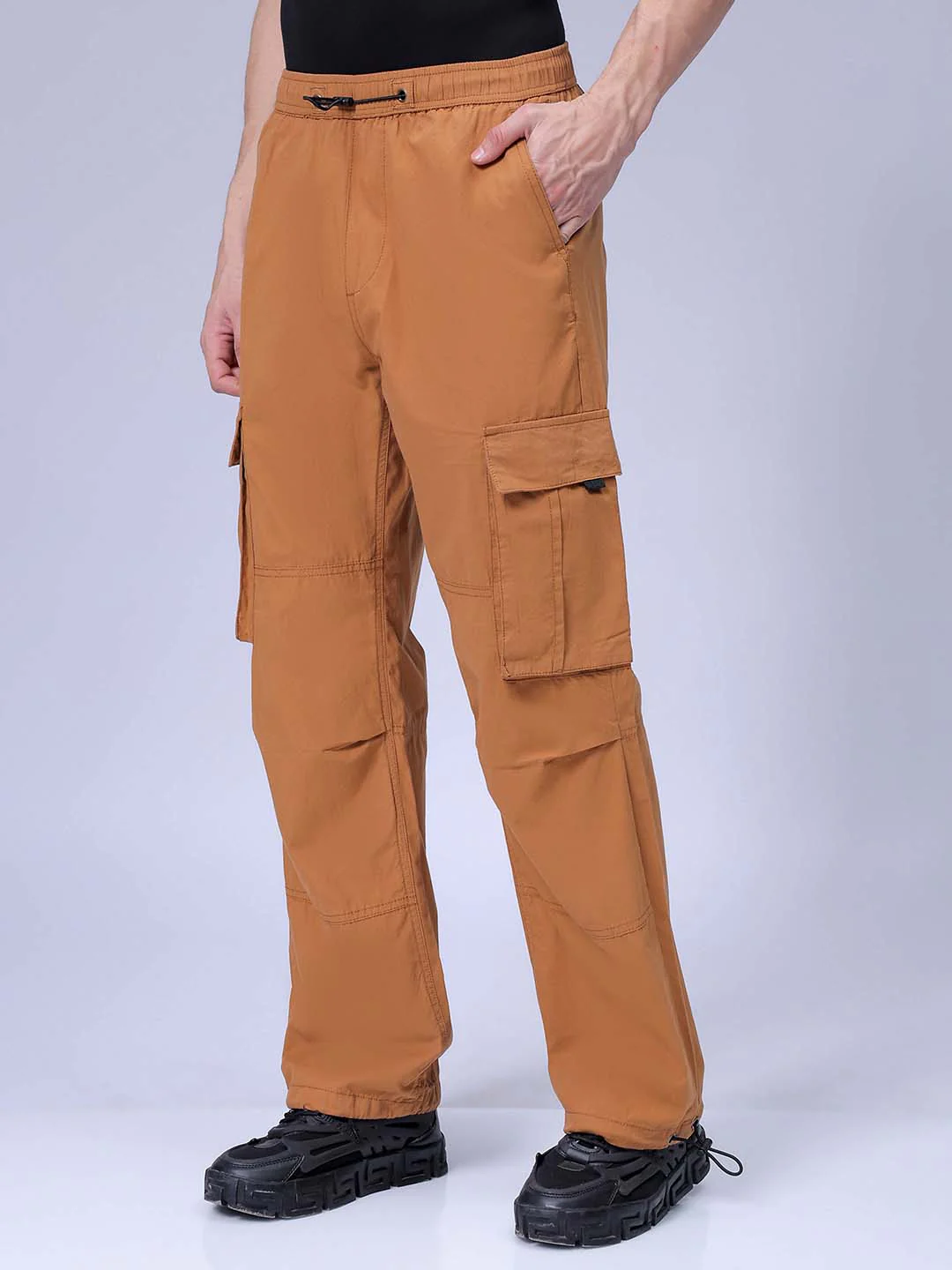 Men's Dark Mustard Relaxed Fit Solid Utility Cargo - Image 2