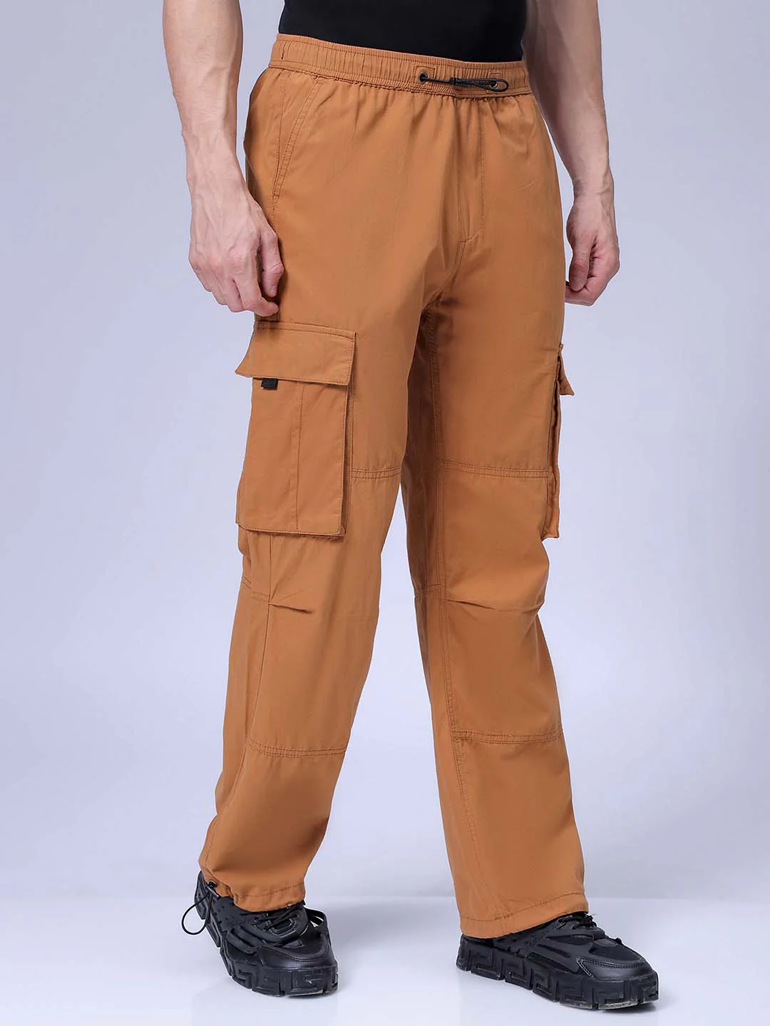 Men's Dark Mustard Relaxed Fit Solid Utility Cargo - Image 3