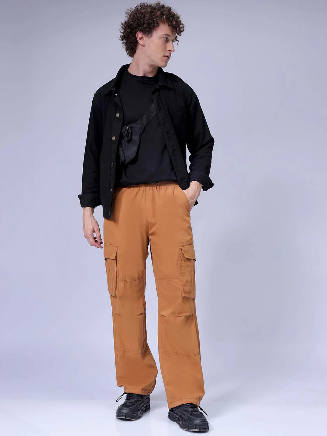 Men's Dark Mustard Relaxed Fit Solid Utility Cargo - Image 4