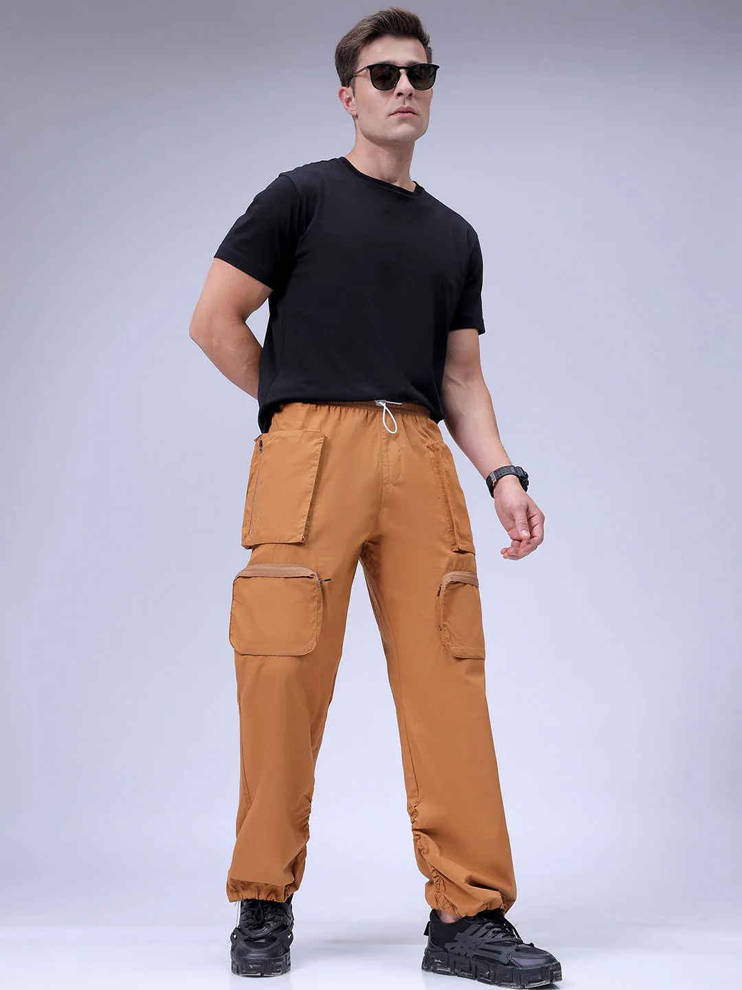 Men's Dark Mustard Relaxed Fit Solid Utility Jogger - Image 3