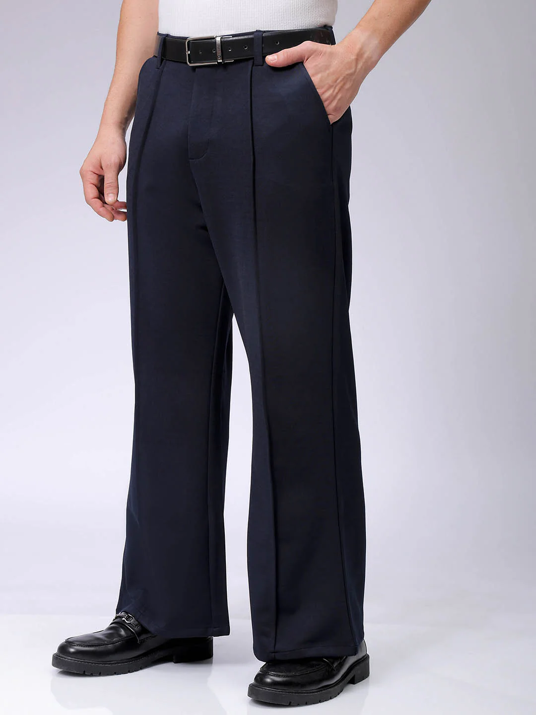 Men's Midnight Navy Bootcut Fit Solid Korean Street Trouser - Image 2