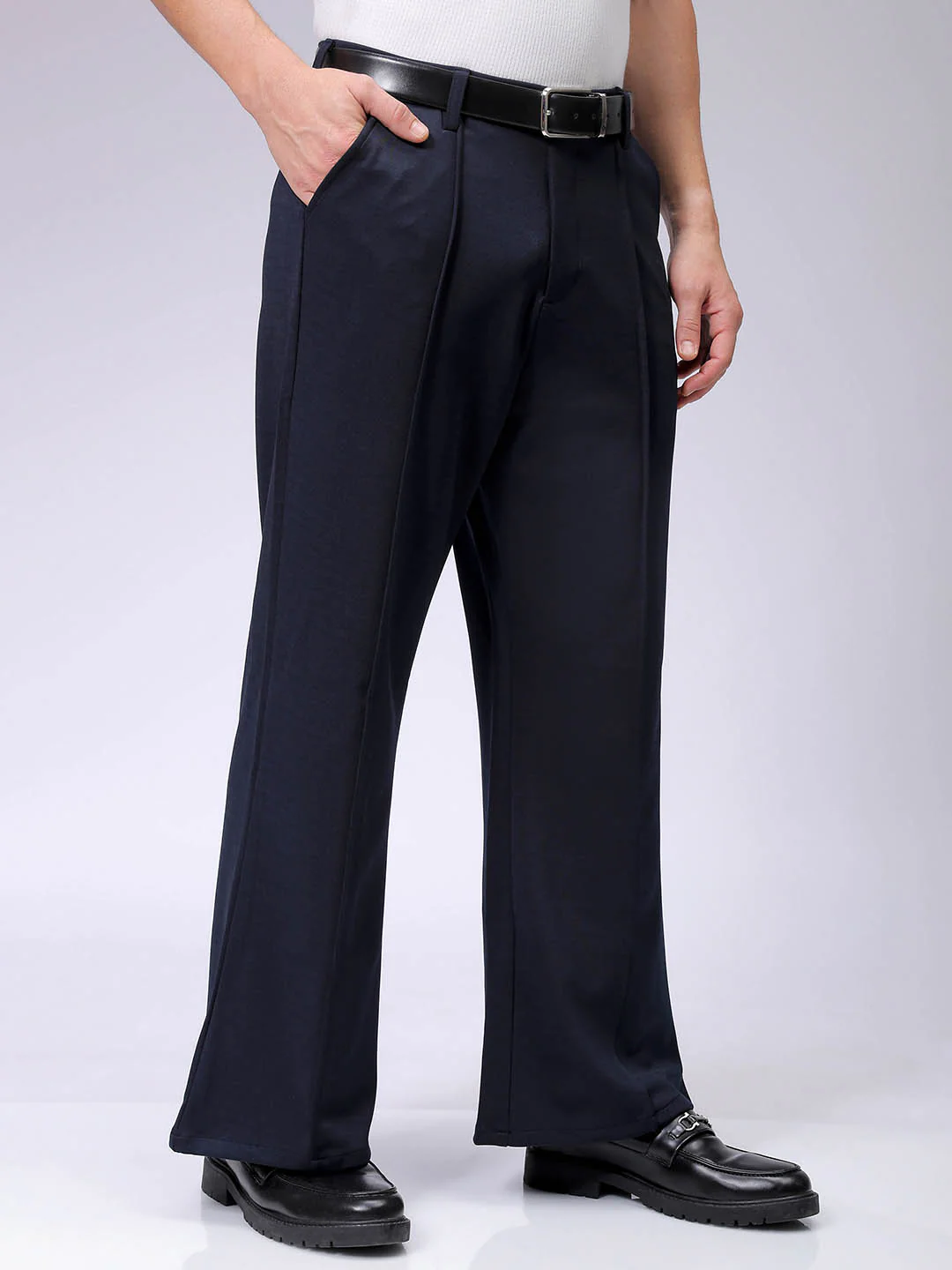 Men's Midnight Navy Bootcut Fit Solid Korean Street Trouser - Image 3