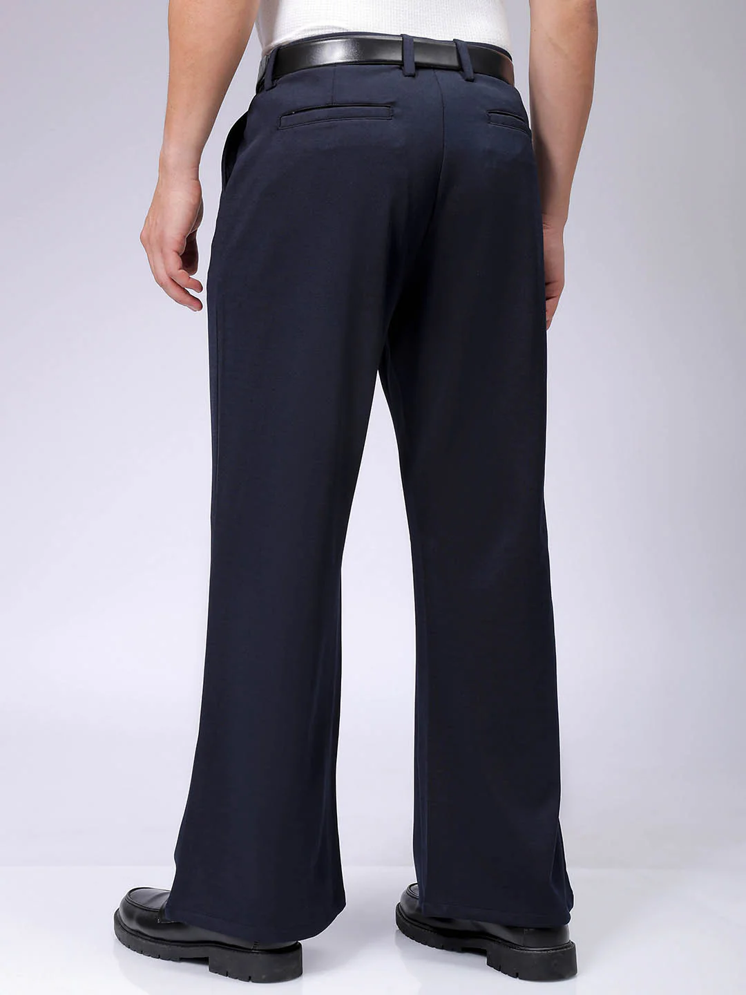 Men's Midnight Navy Bootcut Fit Solid Korean Street Trouser - Image 4