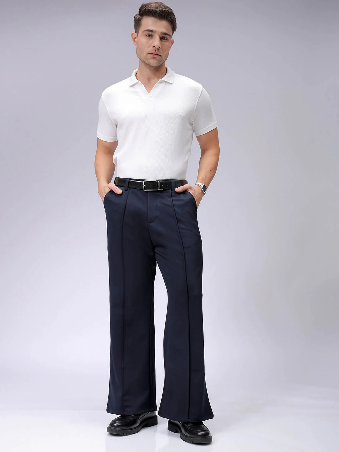 Men's Midnight Navy Bootcut Fit Solid Korean Street Trouser - Image 5