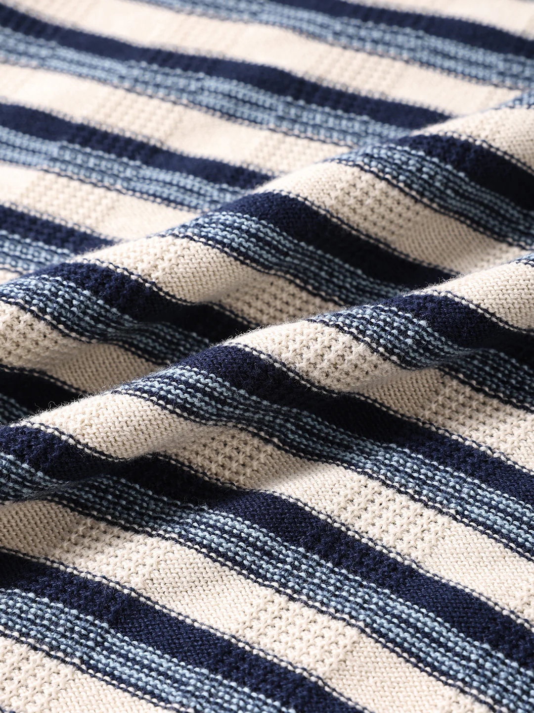 Men's Navy Blue Oversized Fit Striped Flat Knit T-Shirt - Image 7