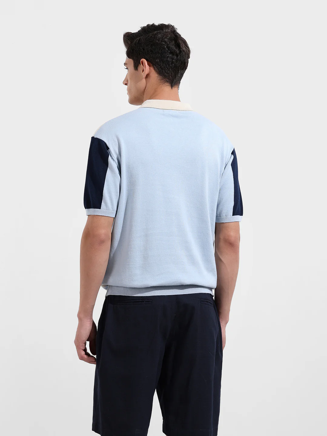 Men's Navy Blue Oversized Fit Solid Flat Knit T-Shirt - Image 6