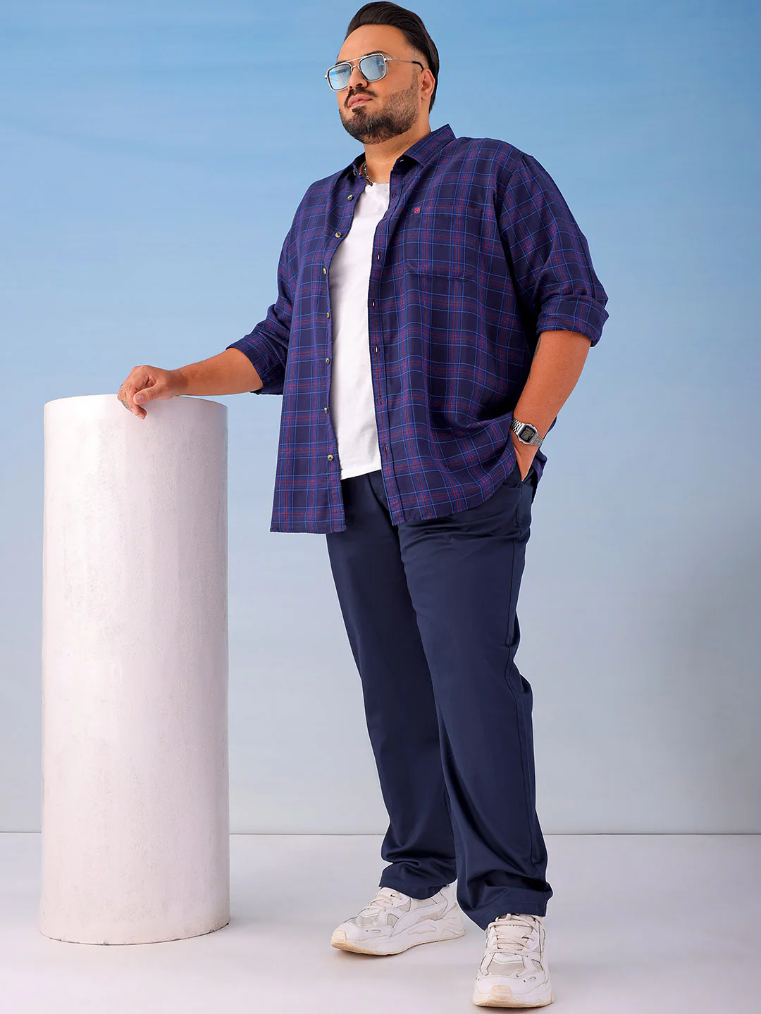 Men's Navy Blue Plus Fit Solid Plus Size Chinos - Image 2