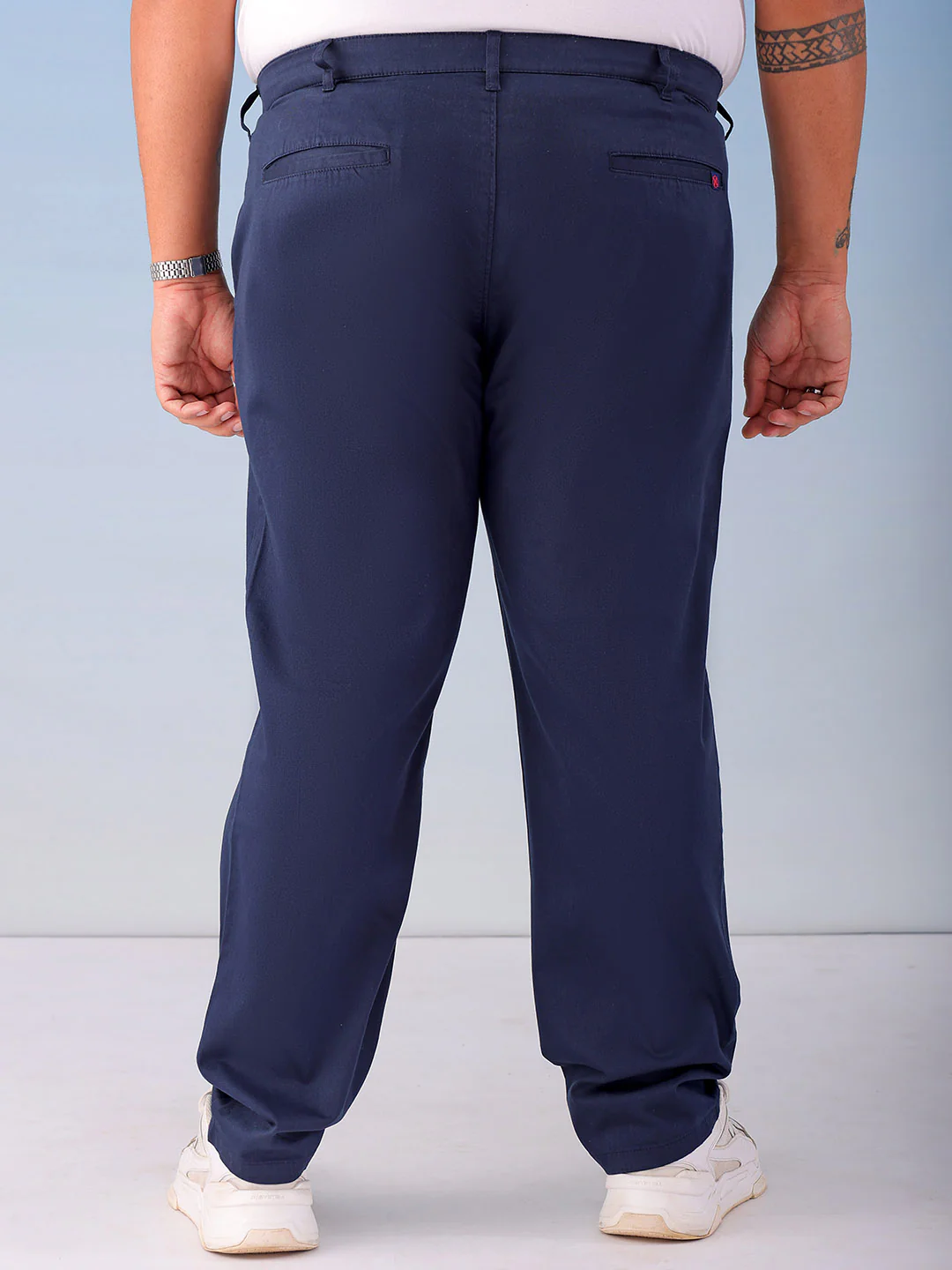 Men's Navy Blue Plus Fit Solid Plus Size Chinos - Image 3
