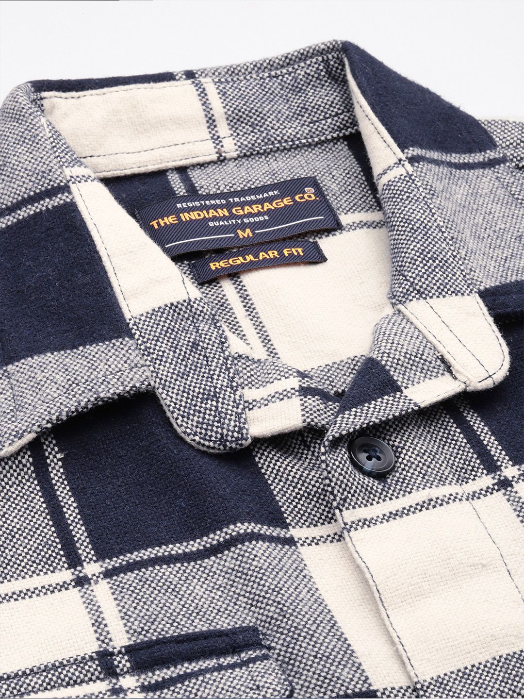 Men's Navy Regular Fit Checkered Casual Shirt - Image 5