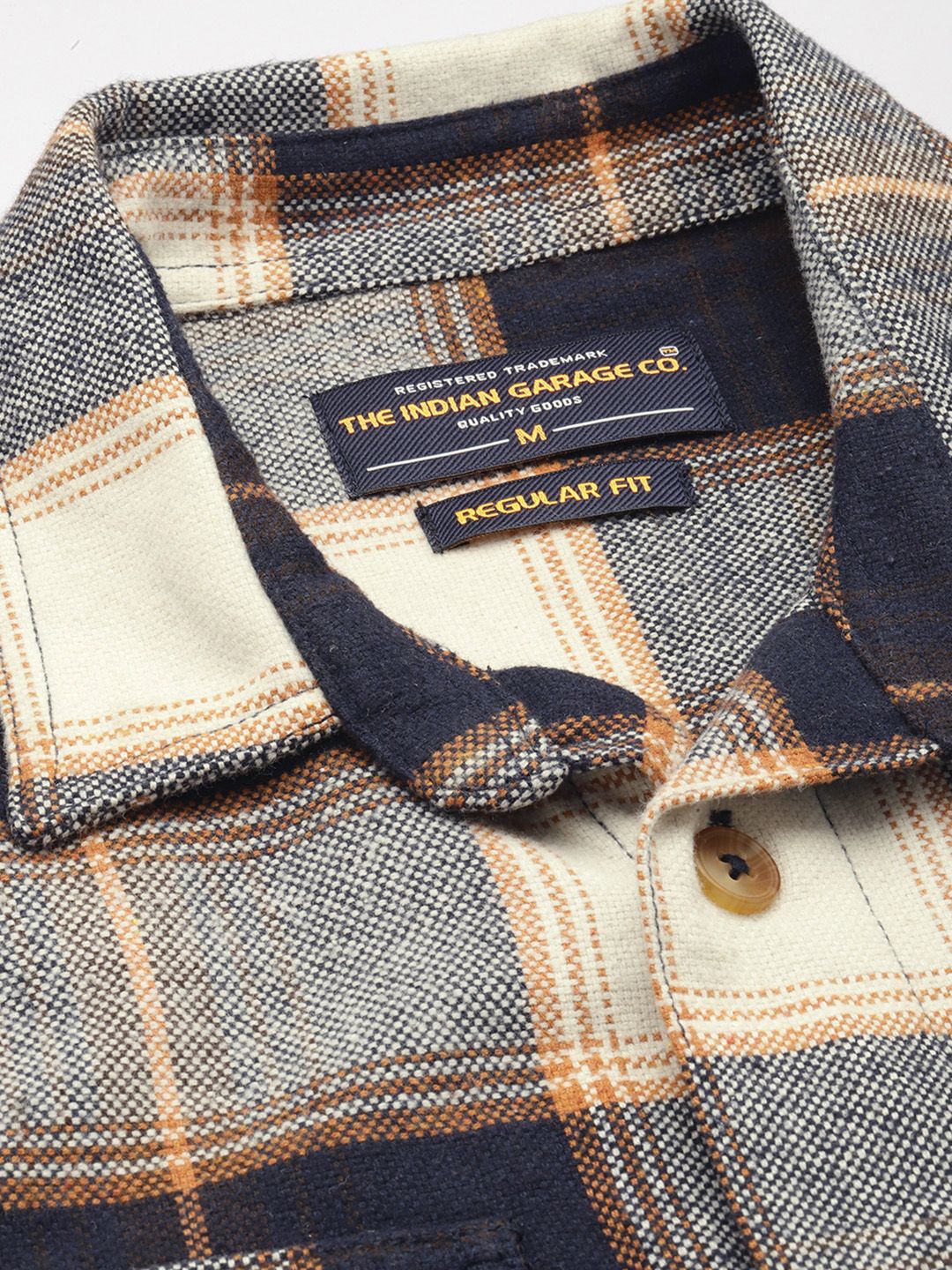Men's Navy Regular Fit Checkered Casual Shirt - Image 3