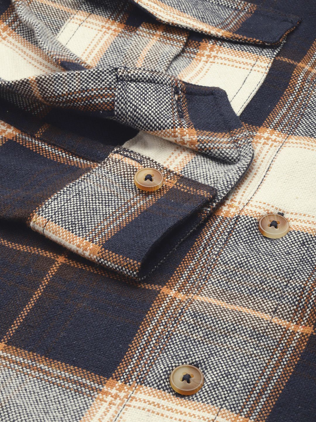 Men's Navy Regular Fit Checkered Casual Shirt - Image 6