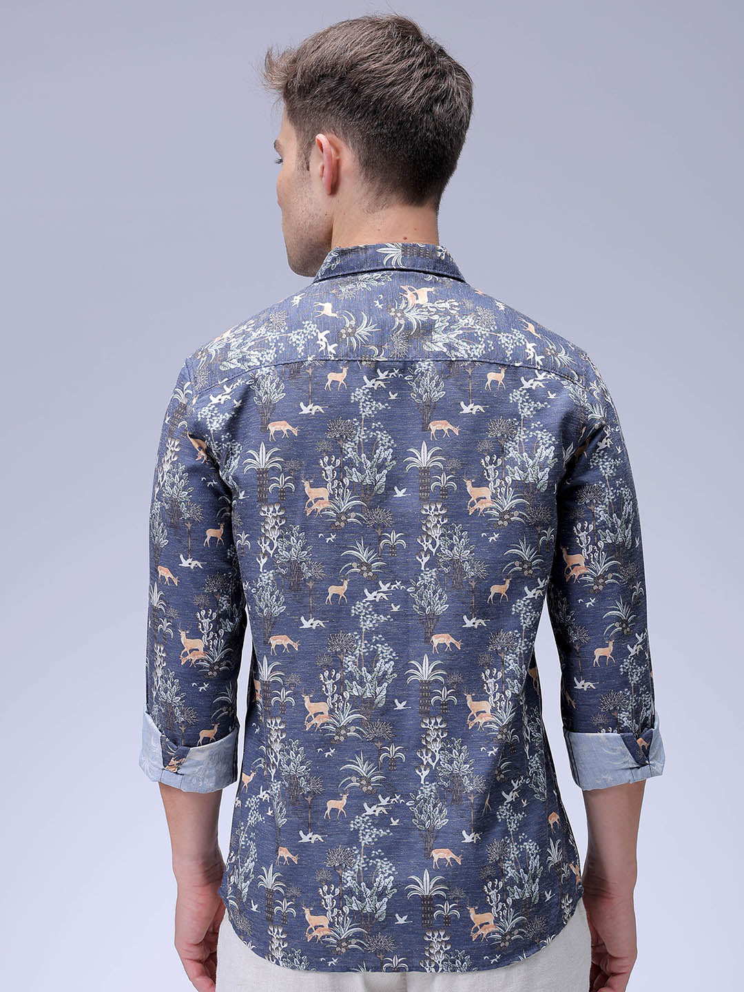 Men's Navy Regular Fit Floral Print Resort Wear Shirt - Image 5