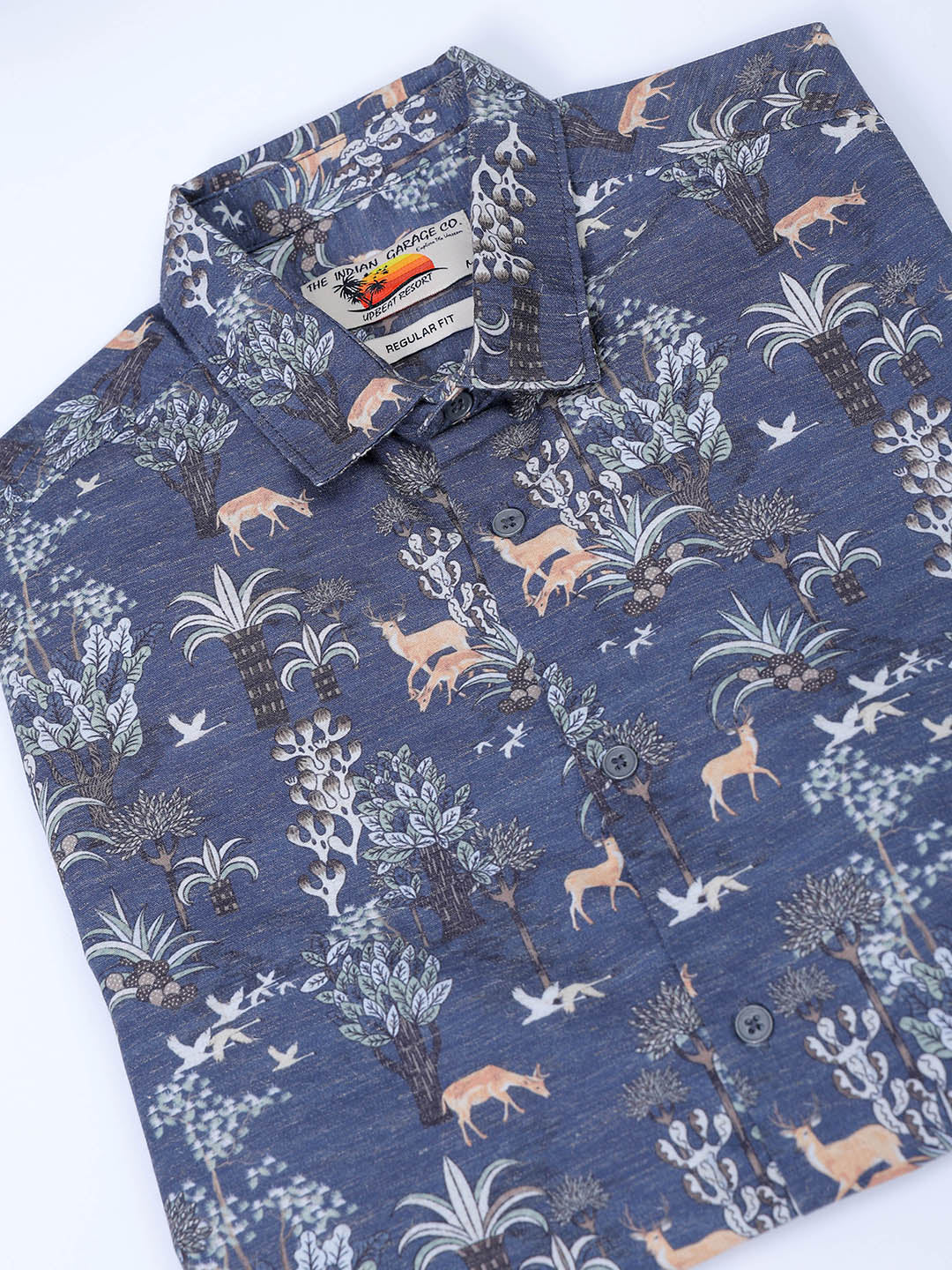 Men's Navy Regular Fit Floral Print Resort Wear Shirt - Image 7