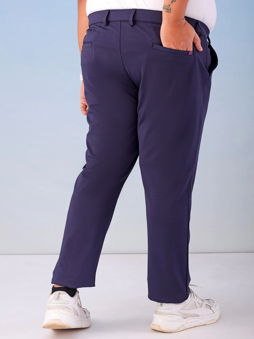 Men's Navy Blue Regular Fit Self Design Plus Size Chino Jogger - Image 3