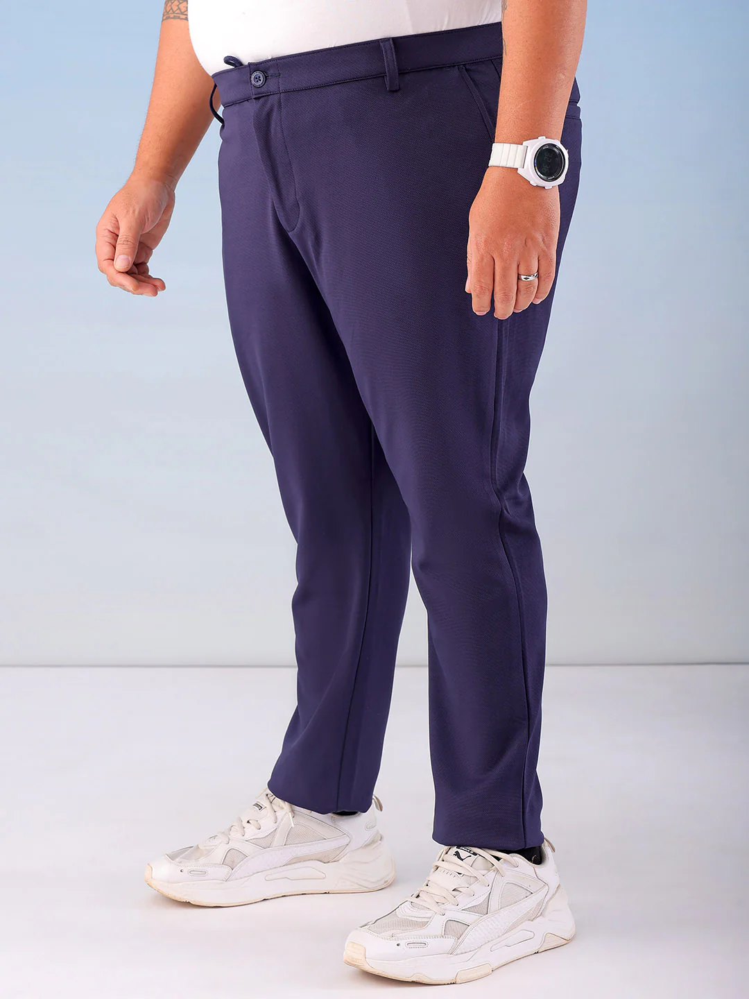 Men's Navy Blue Regular Fit Self Design Plus Size Chino Jogger - Image 4