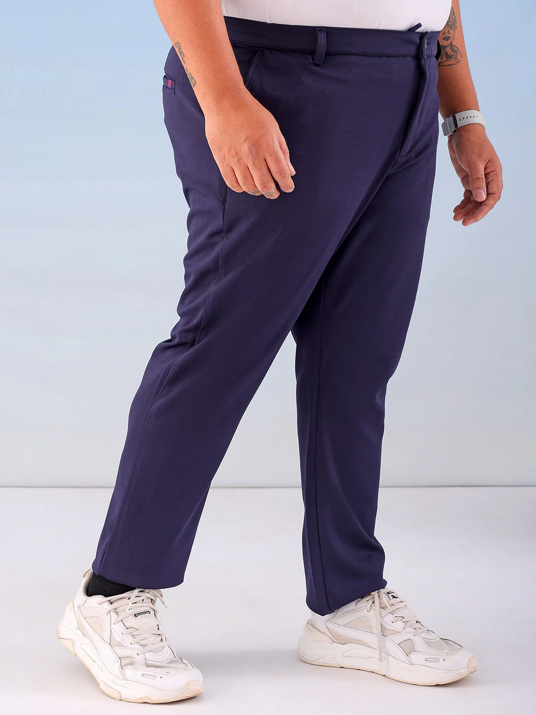 Men's Navy Blue Regular Fit Self Design Plus Size Chino Jogger - Image 5